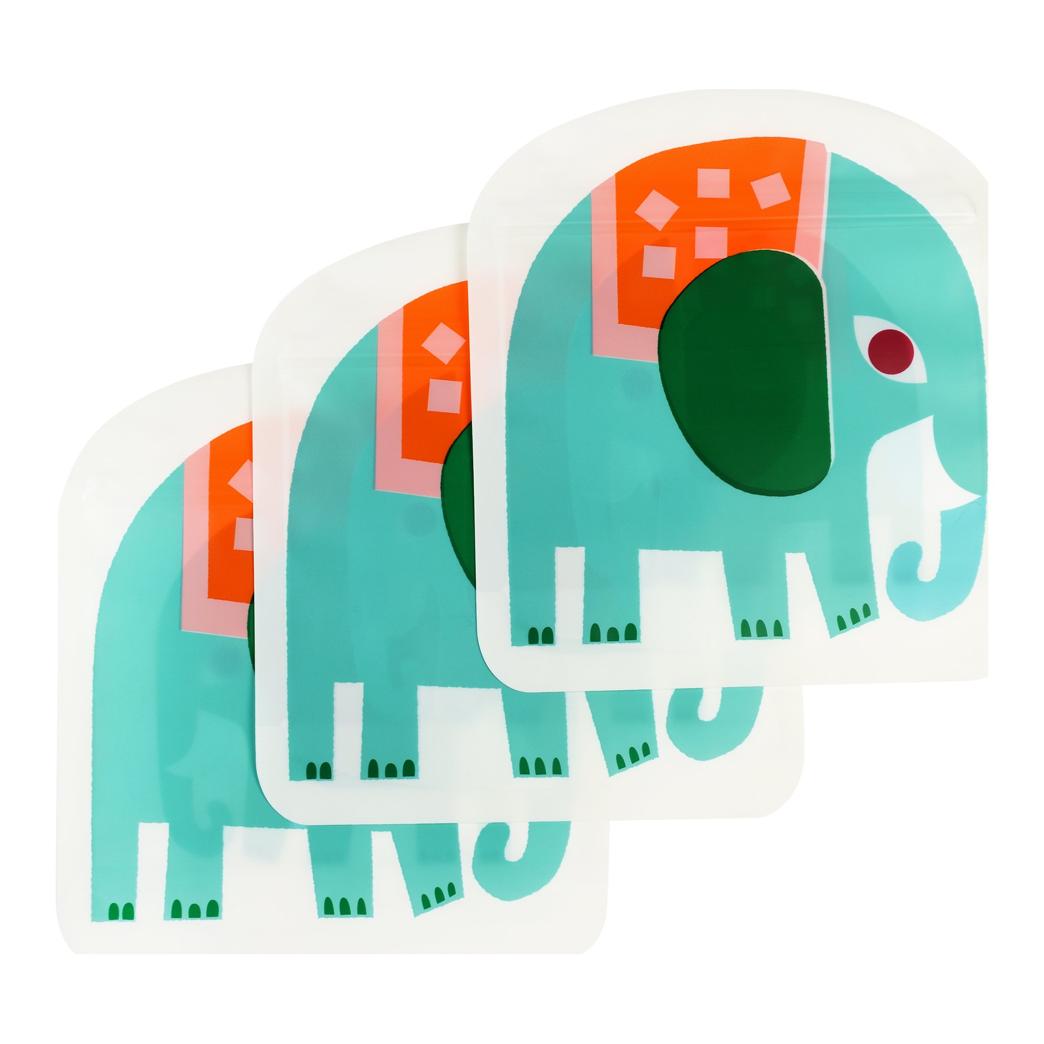 I tre sacchetti elefante con chiusura zip sfalsati, scontornati