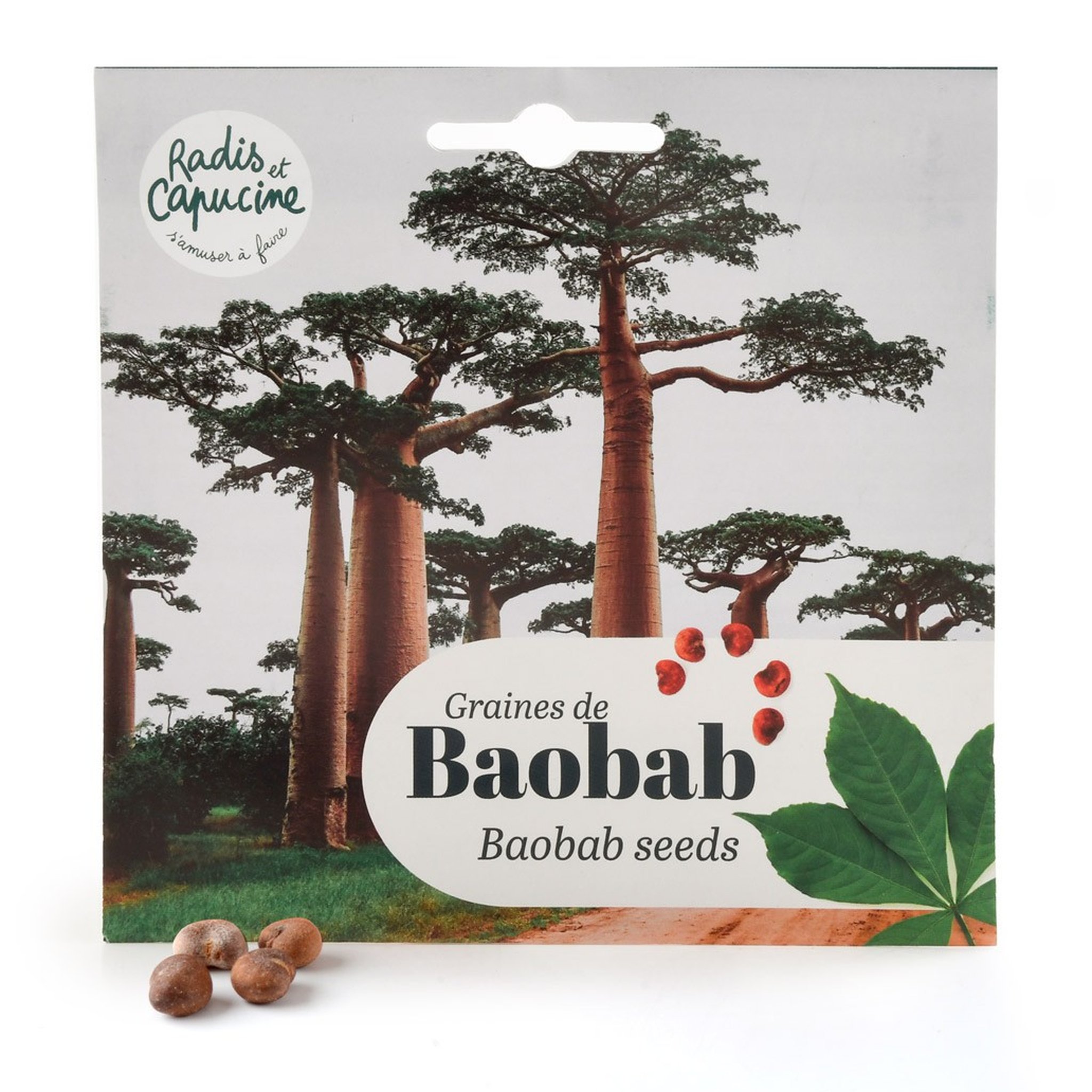 Baobab seeds package with visible seeds – Radis et Capucine