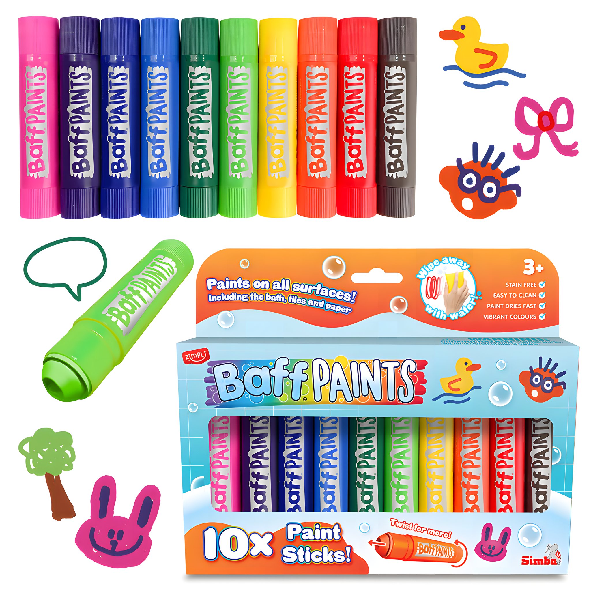 Baff Paints 10er-Pack Malstifte von Zimpli Kids
