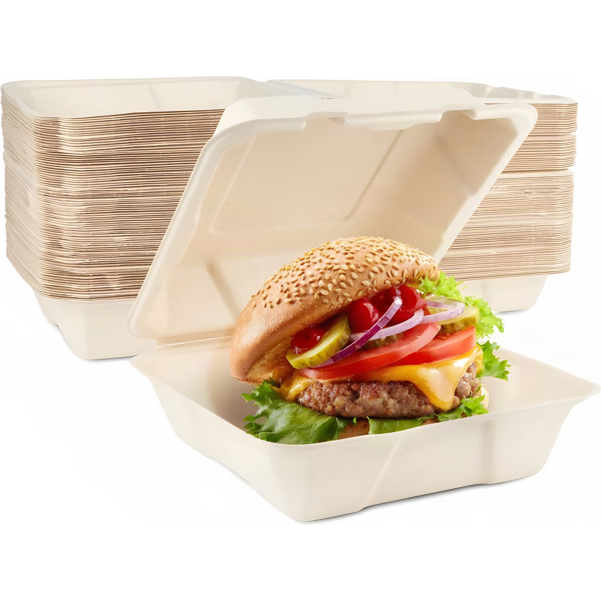 90 kompostierbare Burgerboxen aus Zuckerrohr gross