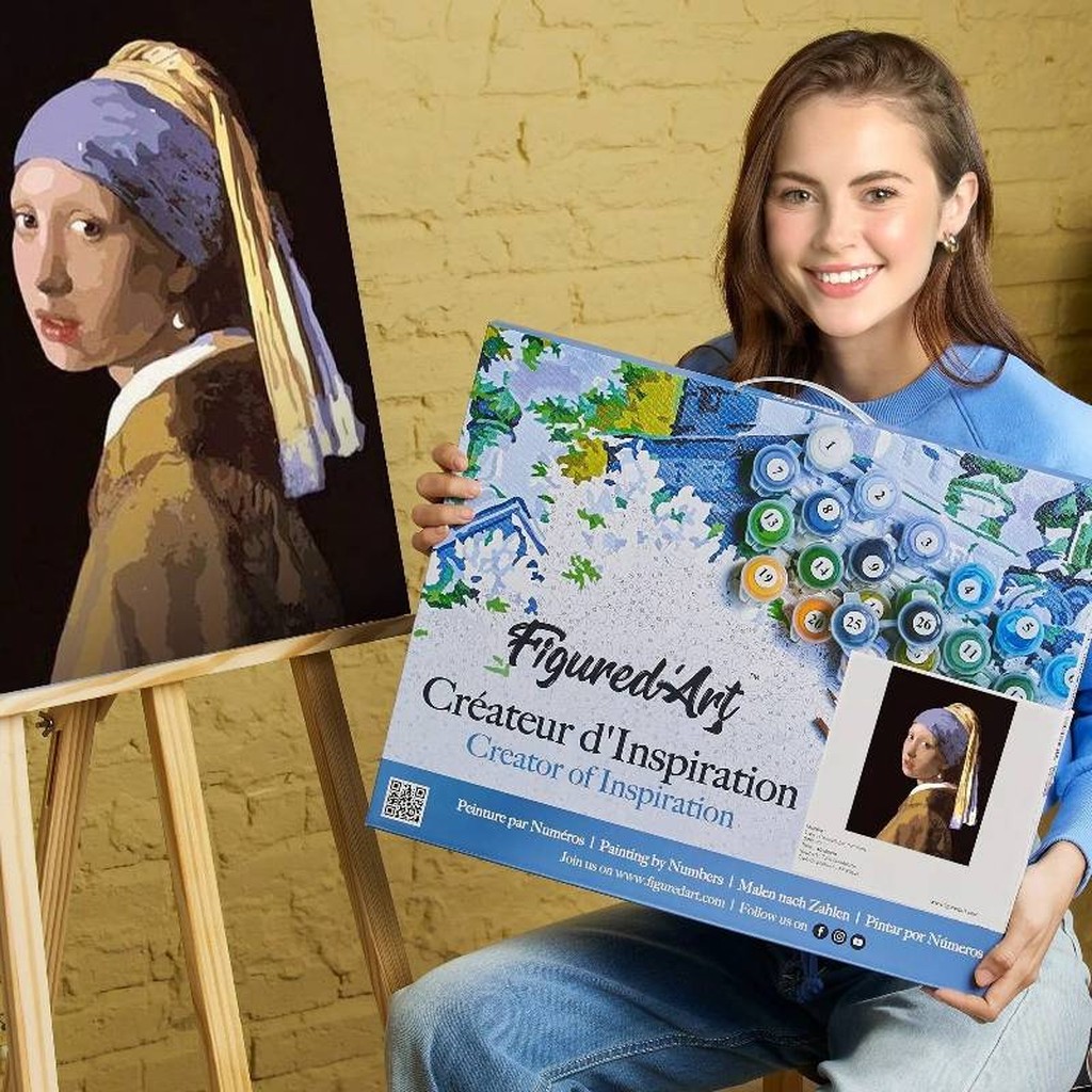 Malen-nach-Zahlen-DIY-Set Vermeer-Mädchen mit Perlenohrring Leinwand auf Holzrahmen gespannt