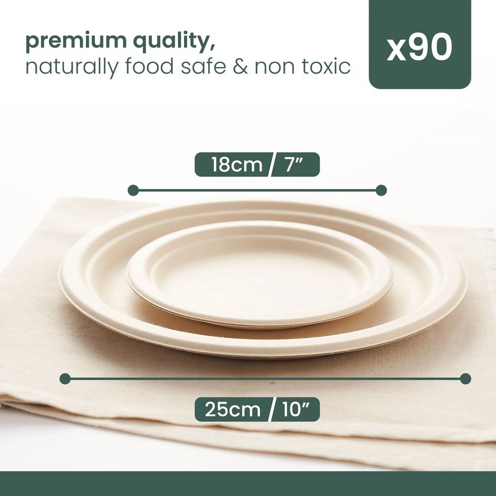 90 Einwegteller aus Zuckerrohr