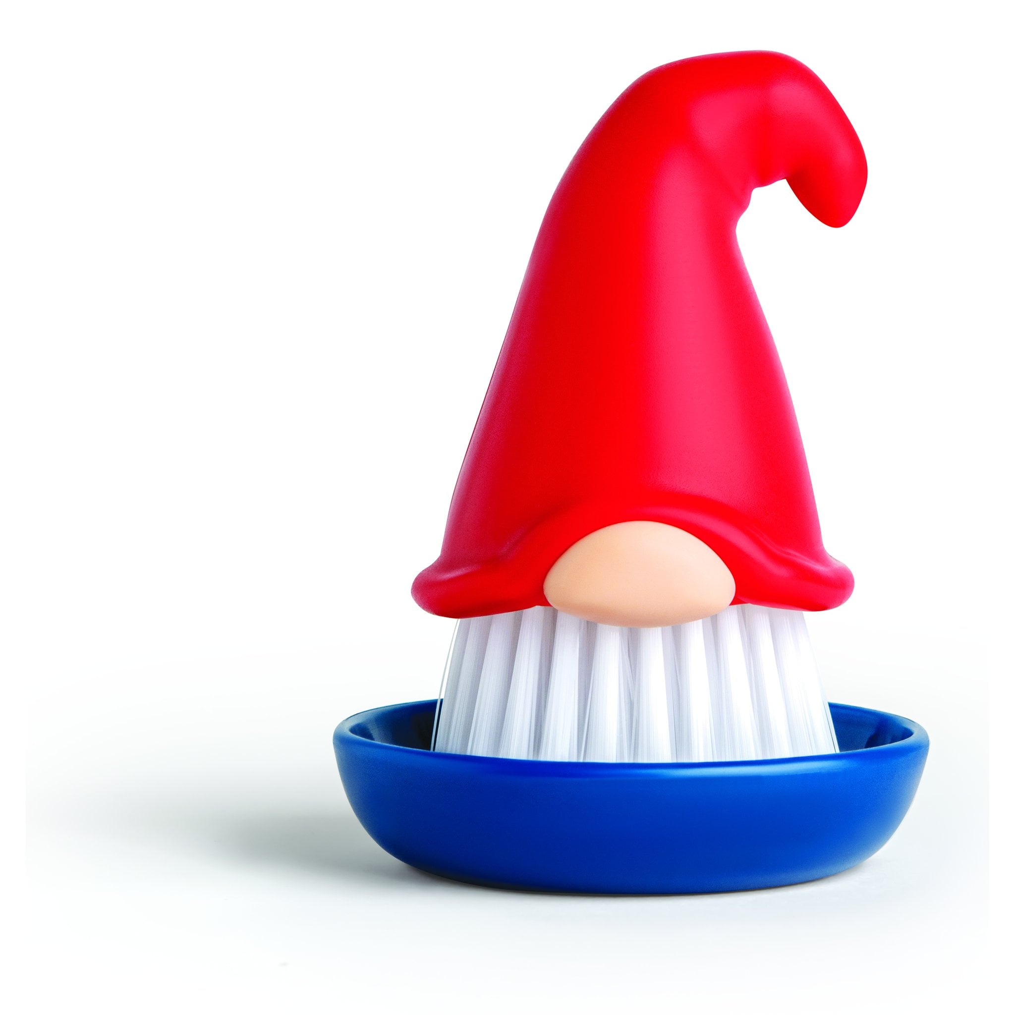 Spazzola per piatti Bartolomäus con cappello rosso e supporto blu