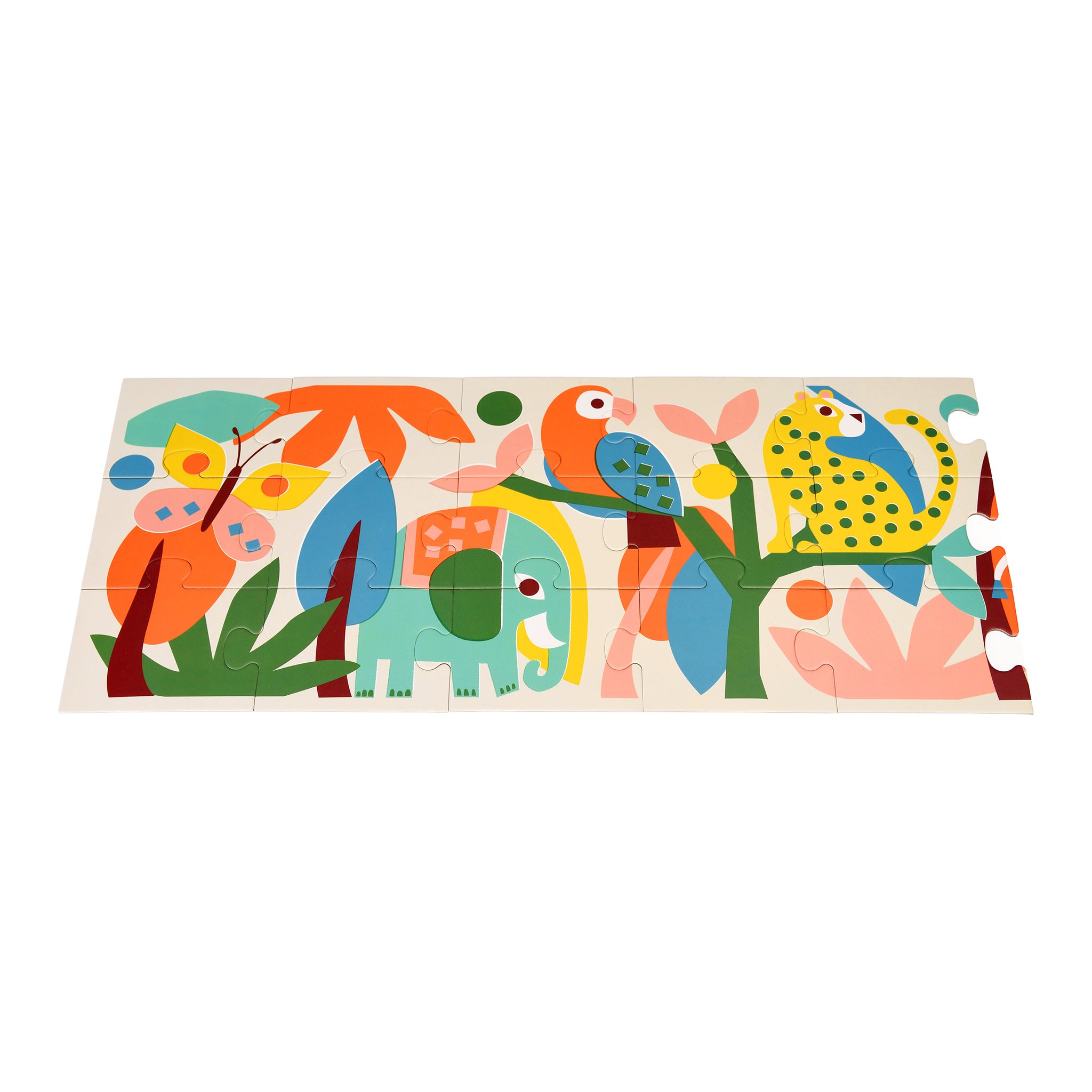 Das fertige Wild Wonders Tier-Puzzle mit Tukan, Schlange, Löwe und Elefant