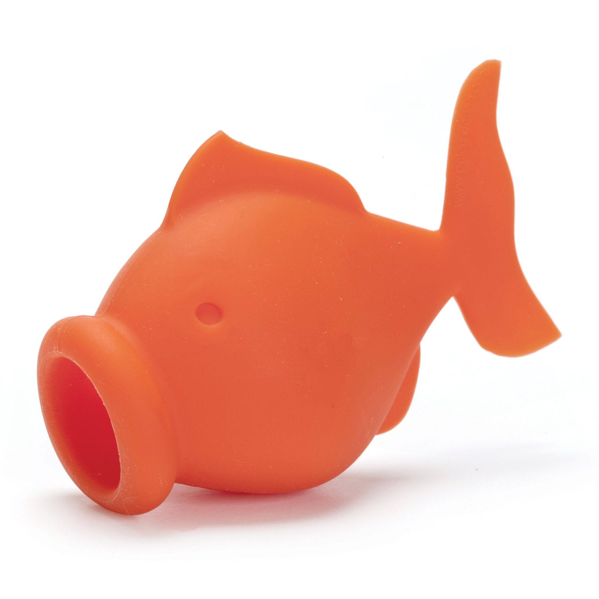 Eiertrenner Goldfisch aus orangem Silikon vor weissem Hintergrund