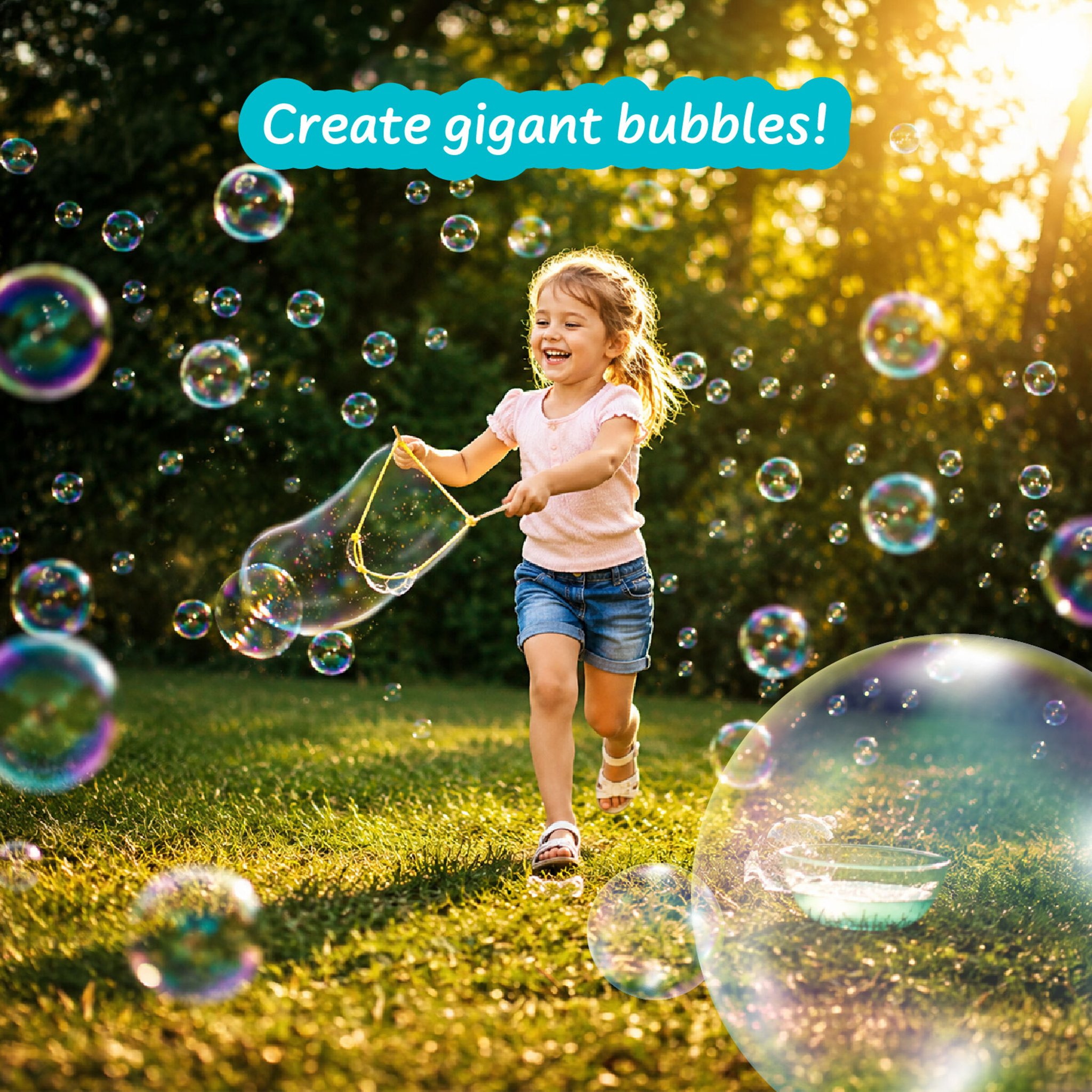Giant soap bubbles in the garden