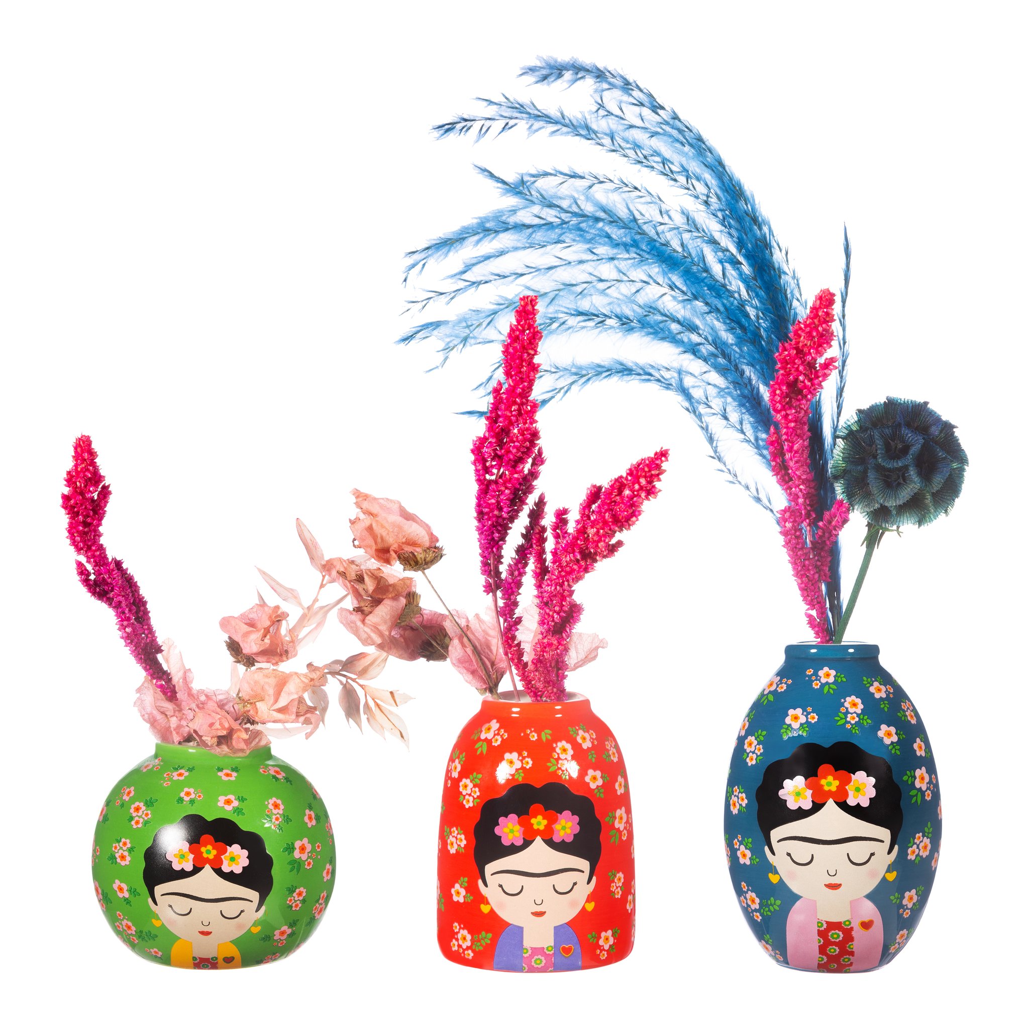 Frida Vasen-Set mit Trockenblumen und Gräsern, freigestellt