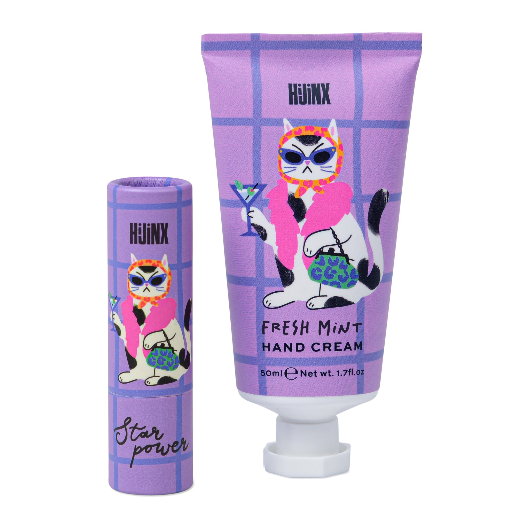 Crème mains Fresh Mint 50 ml et stick baume à lèvres au design violet