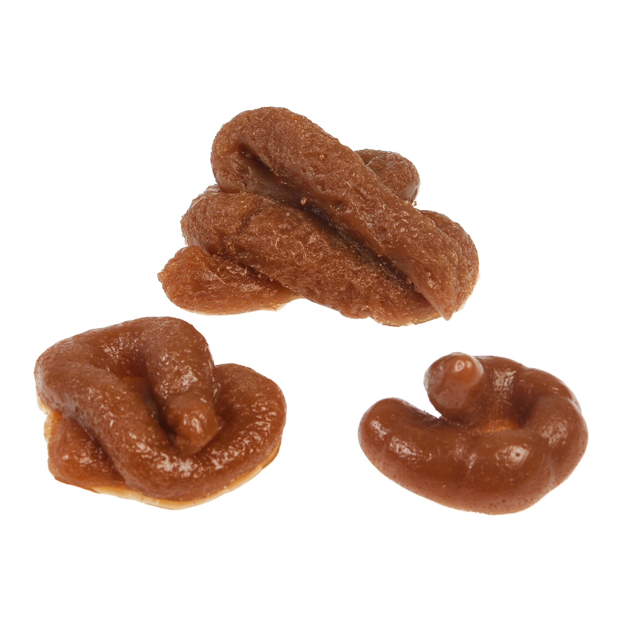 Drei glänzende Gummi-Kothaufen freigestellt