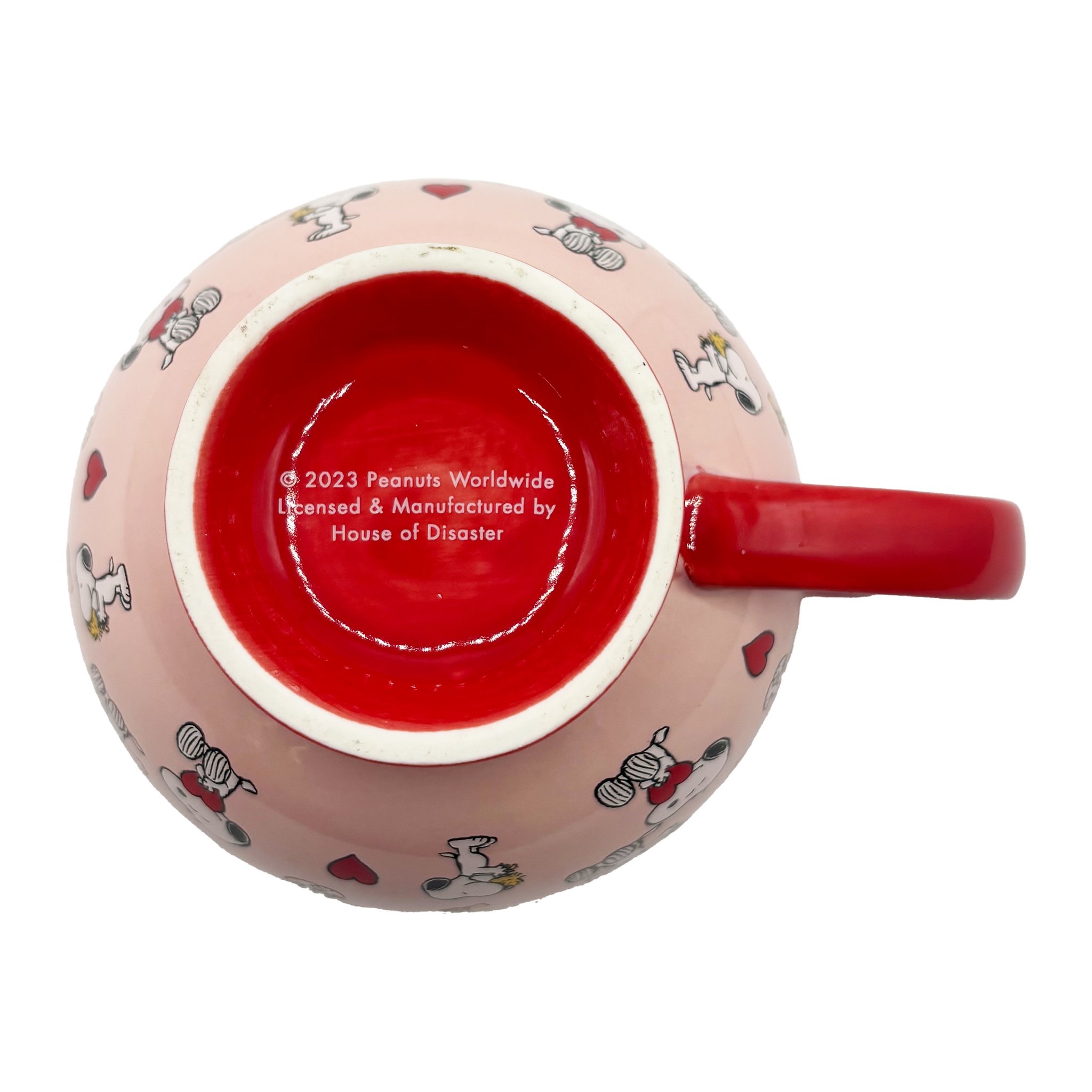 Unterseite der Snoopy Love Tasse mit rotem Fuss und Peanuts-Aufdruck