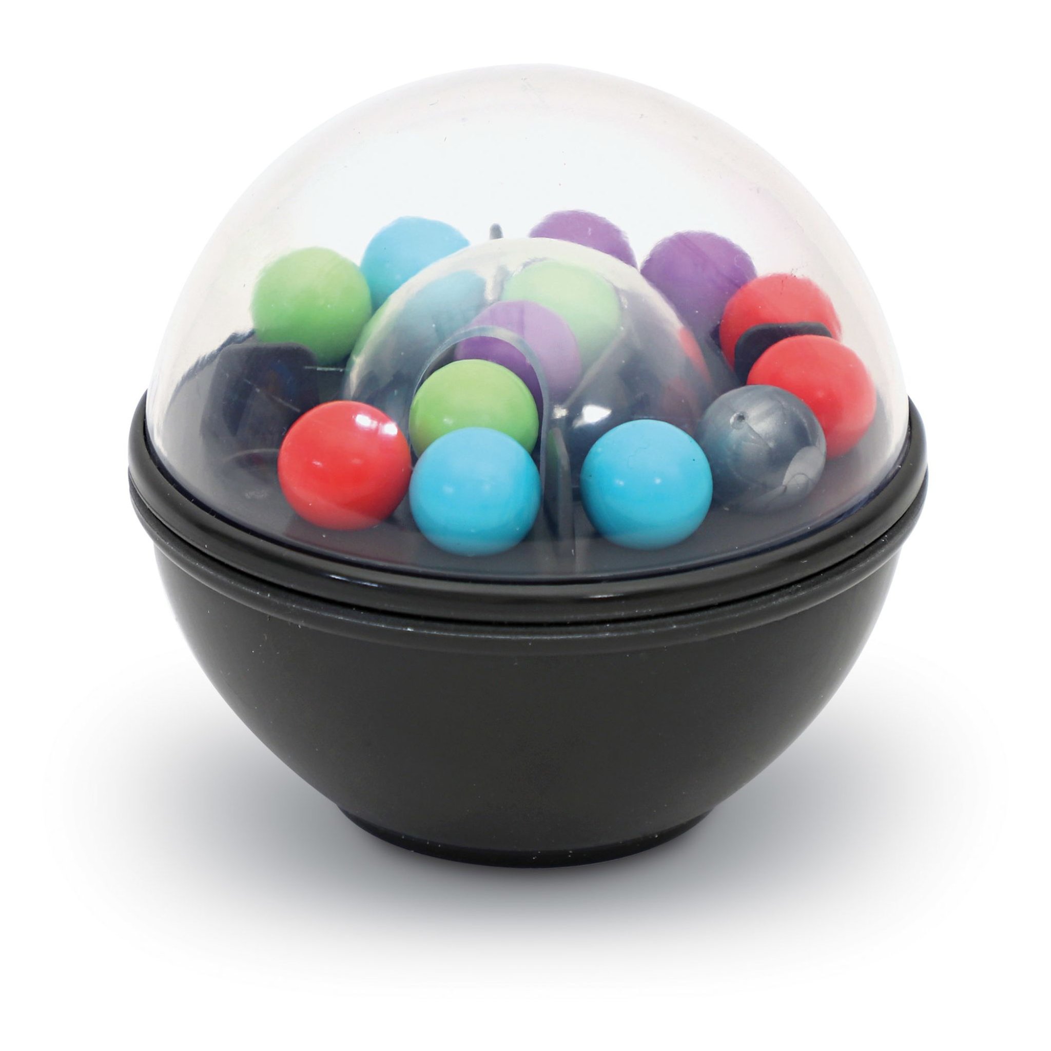 Scramboozle Puzzle-Ball mit bunten Murmeln unter der transparenten Kuppel