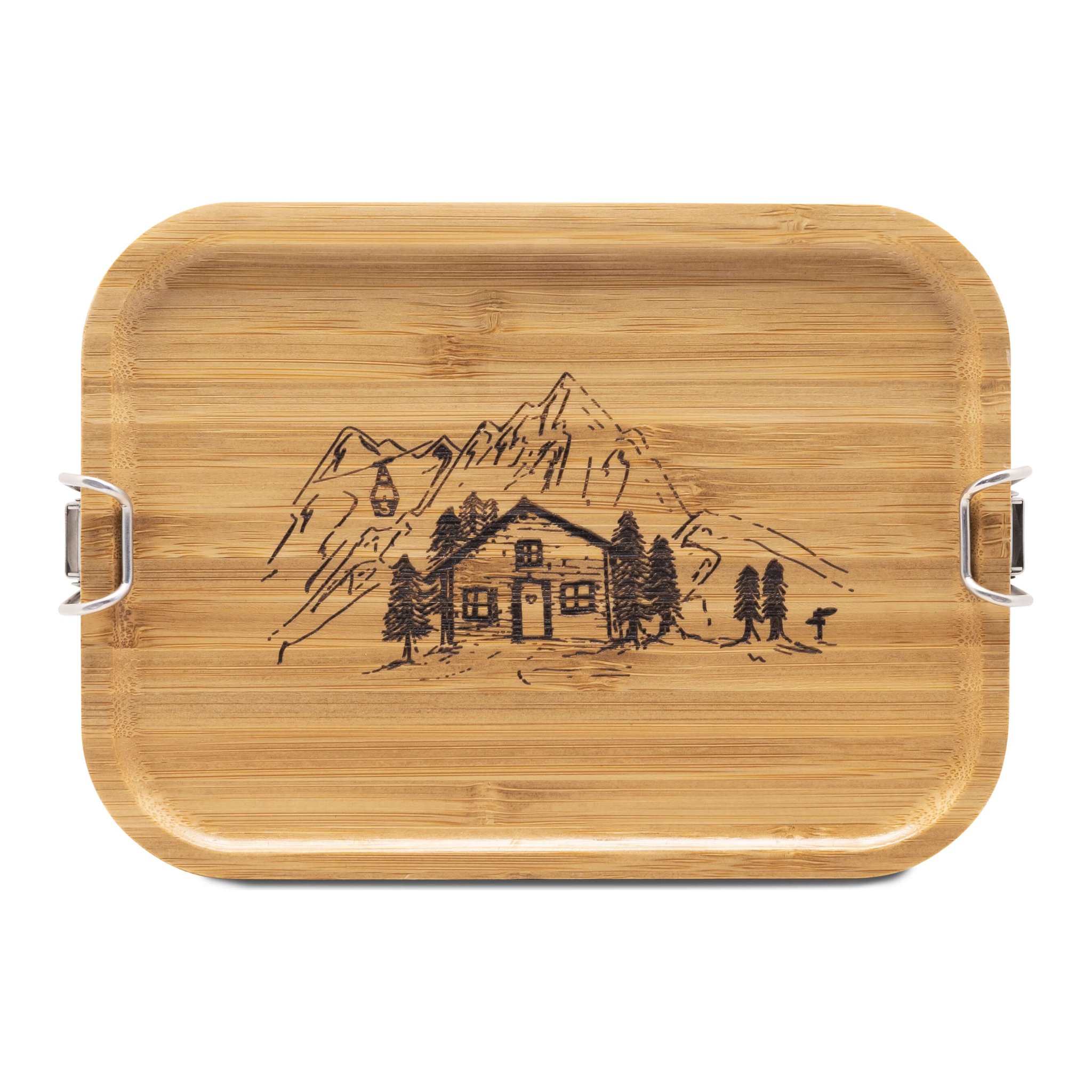 Brotdose Mountain Love aus Edelstahl mit Bambusdeckel, 1200 ml