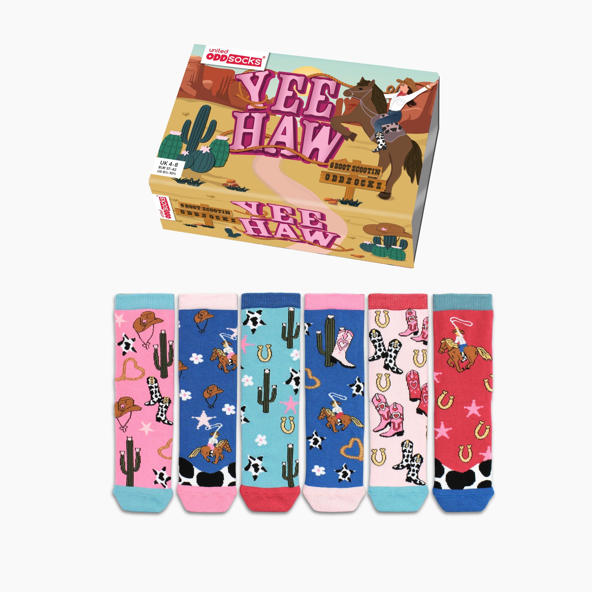 Coffret United Oddsocks Yee Haw avec 6 chaussettes cowgirl pour femmes