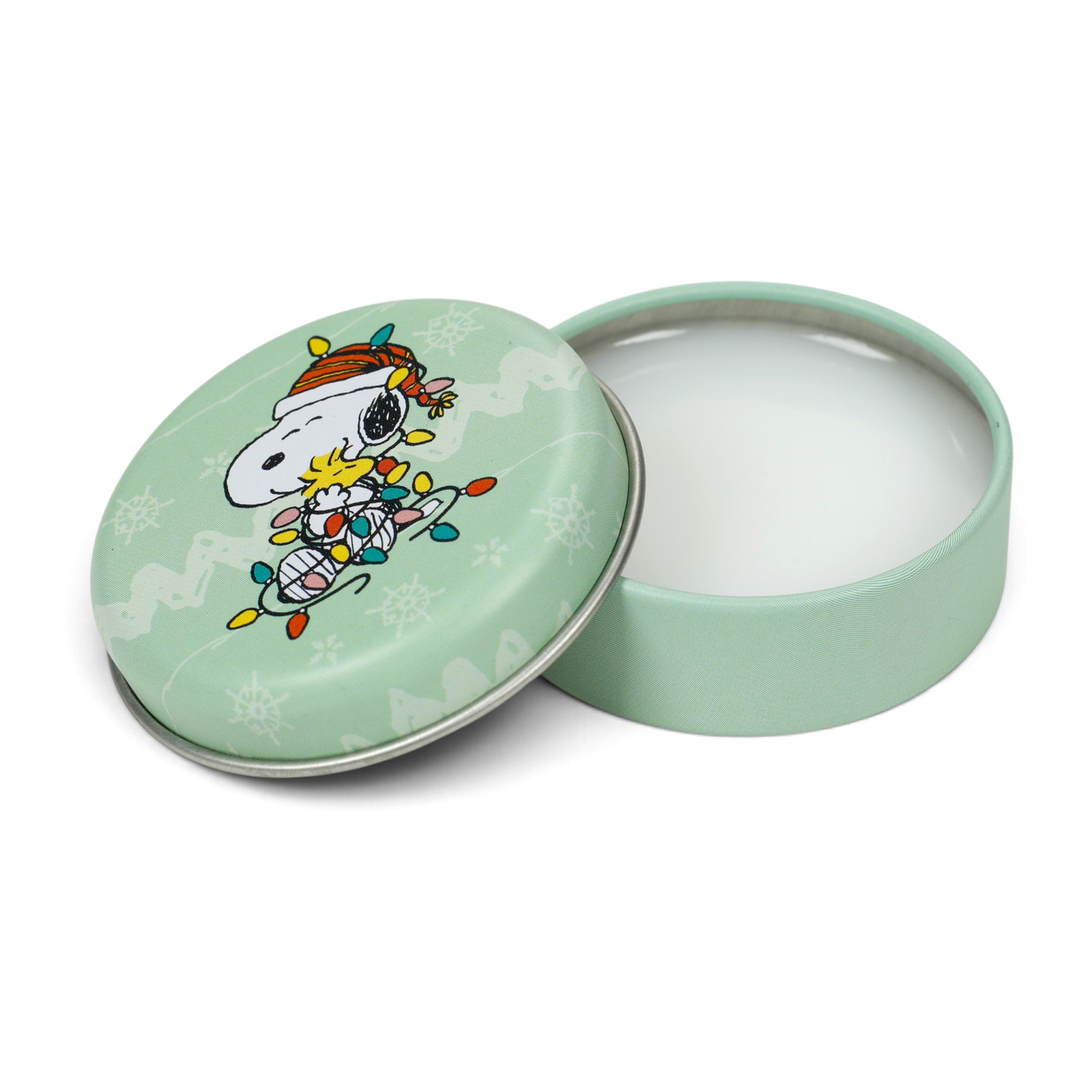 Geöffnete Dose mit Snoopy und Lichterkette