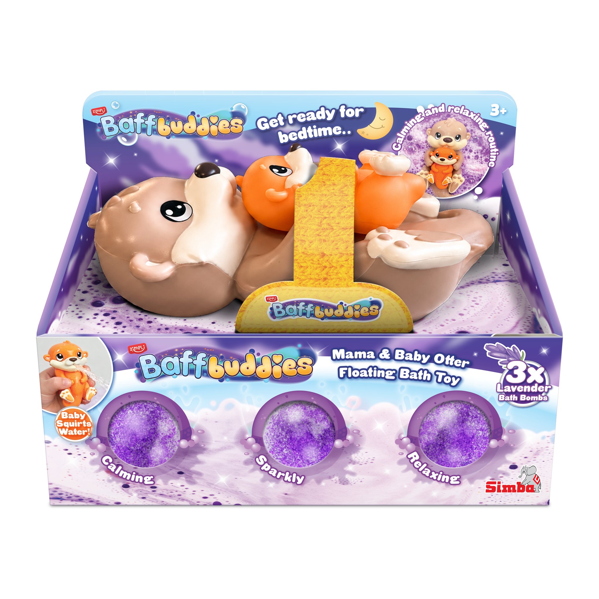 Baff Buddies otter set packaging with window and three bath bombs