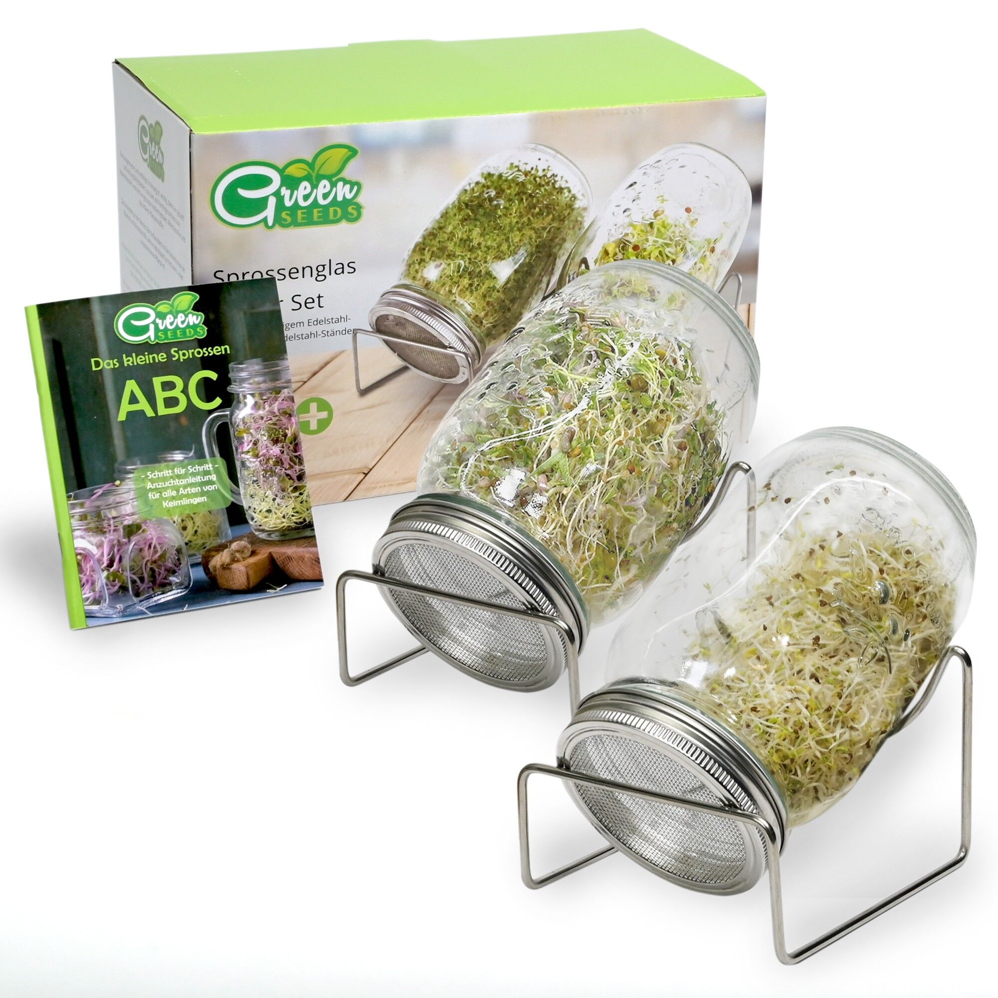 Sprossenglas 2er Set von Green Seeds – Sprossen auf Fensterbank