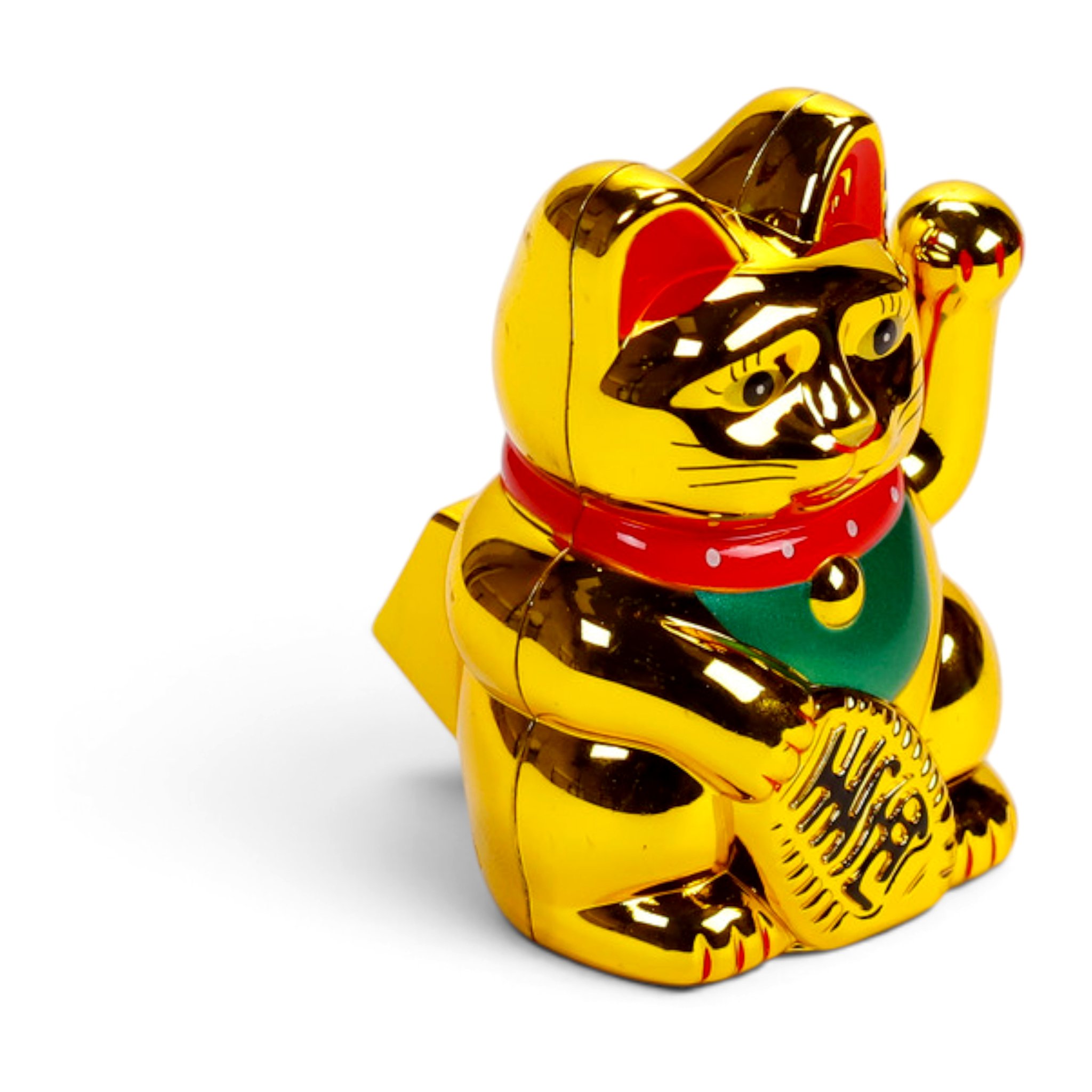 Goldene Maneki Neko mit erhobener Pfote