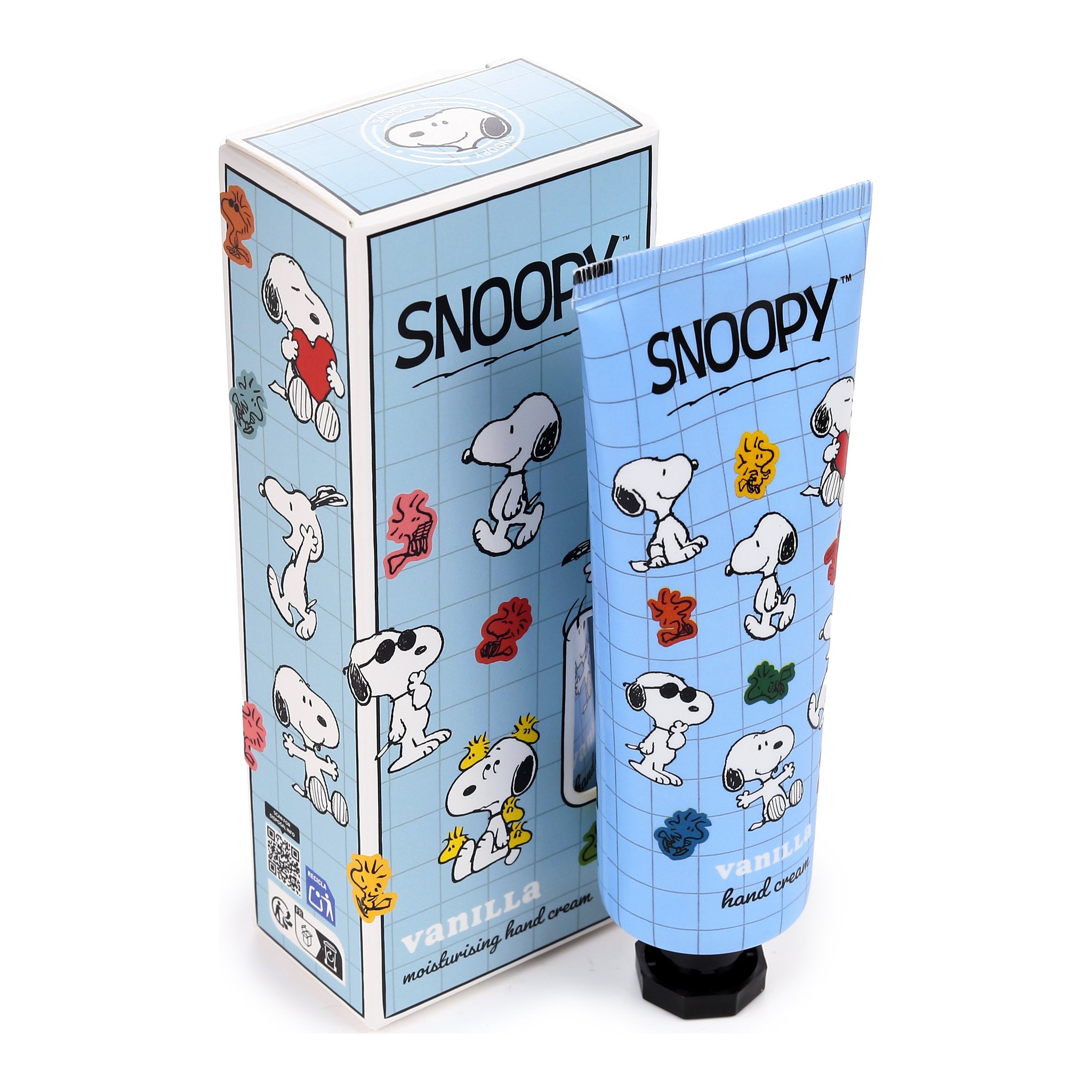 Blaue Snoopy-Handcreme mit passender Faltschachtel