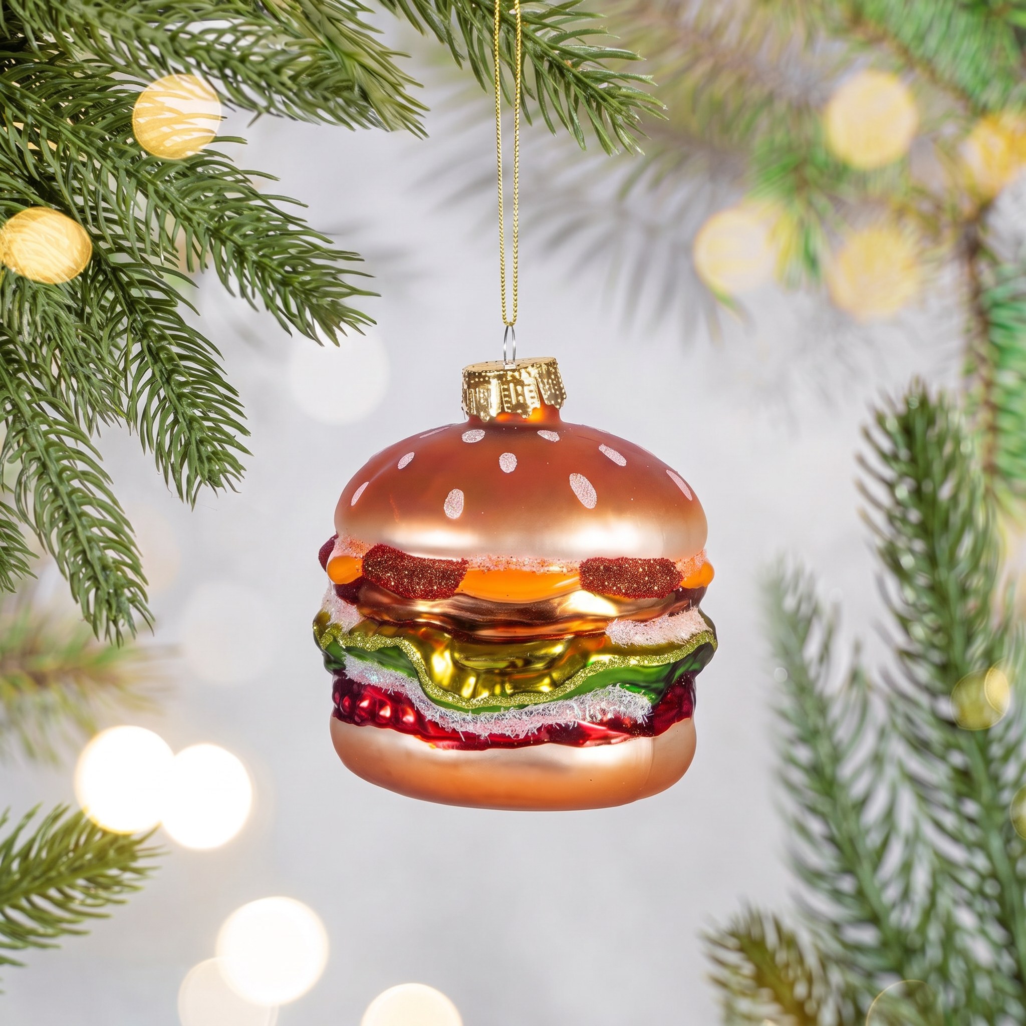 Weihnachtsschmuck Burger von Sass & Belle am Tannenzweig mit Lichterglanz
