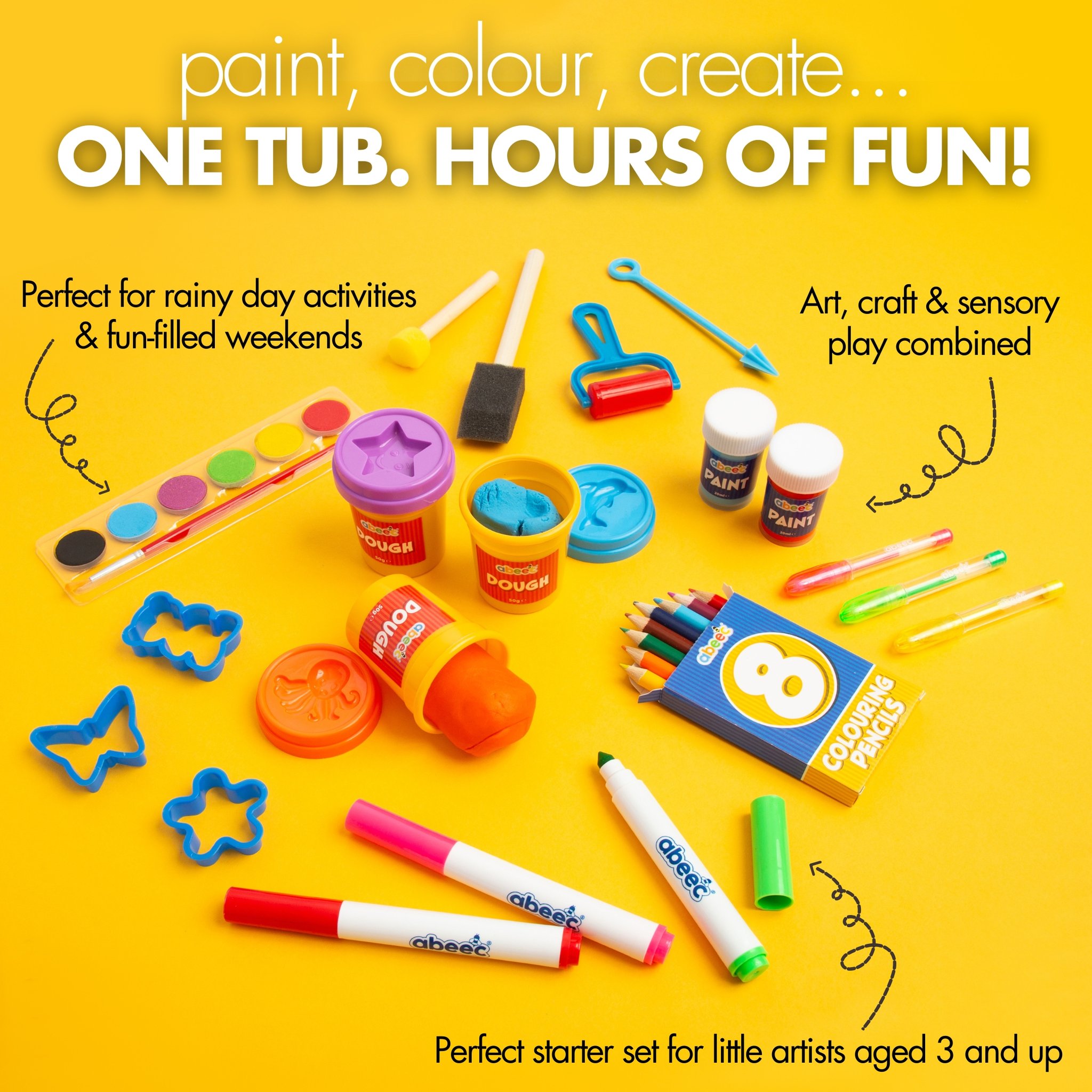 abeec Activity Tub – Bastelmaterial ausgebreitet