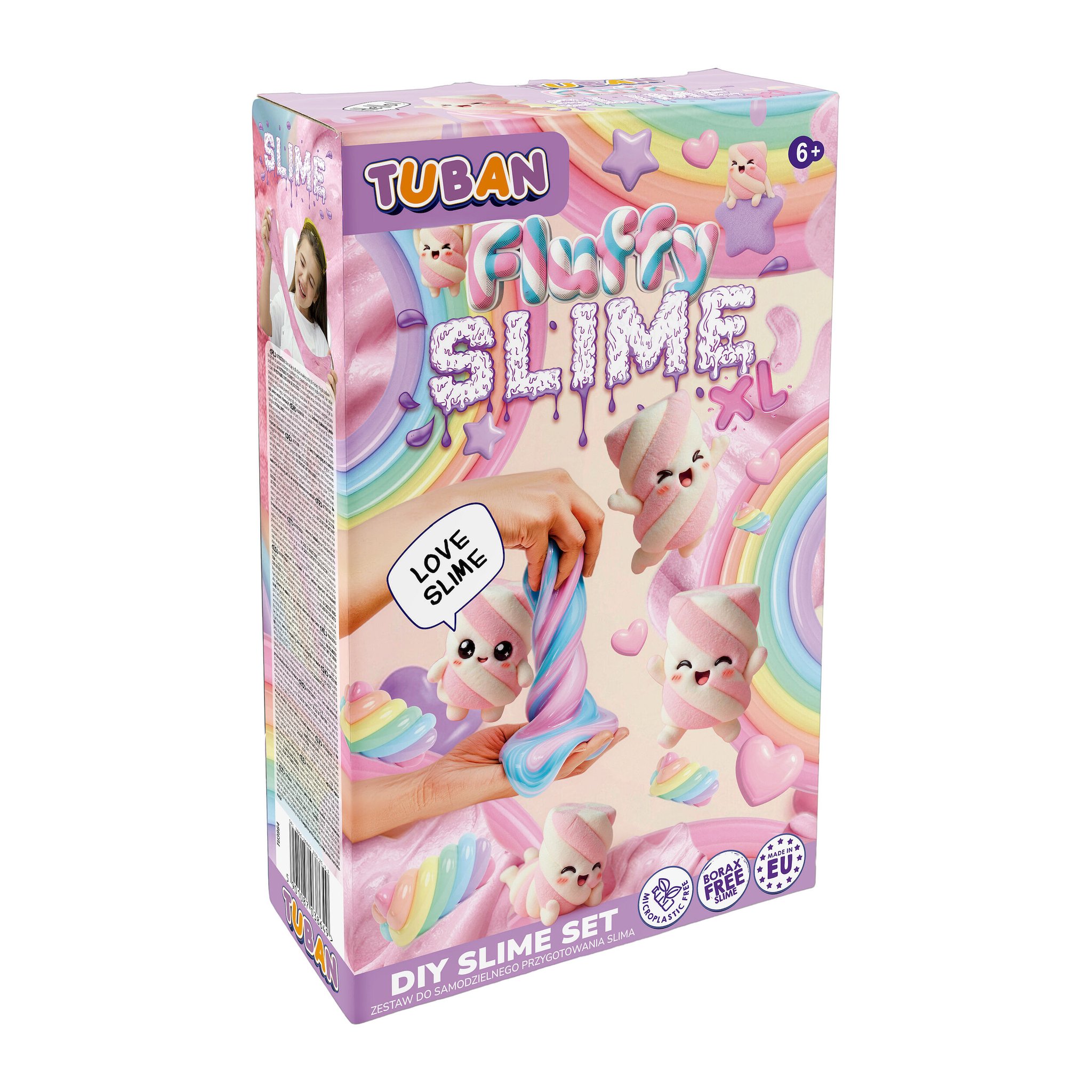 Set Fluffy Slime XL visto da destra, con la foto di una bambina sul lato