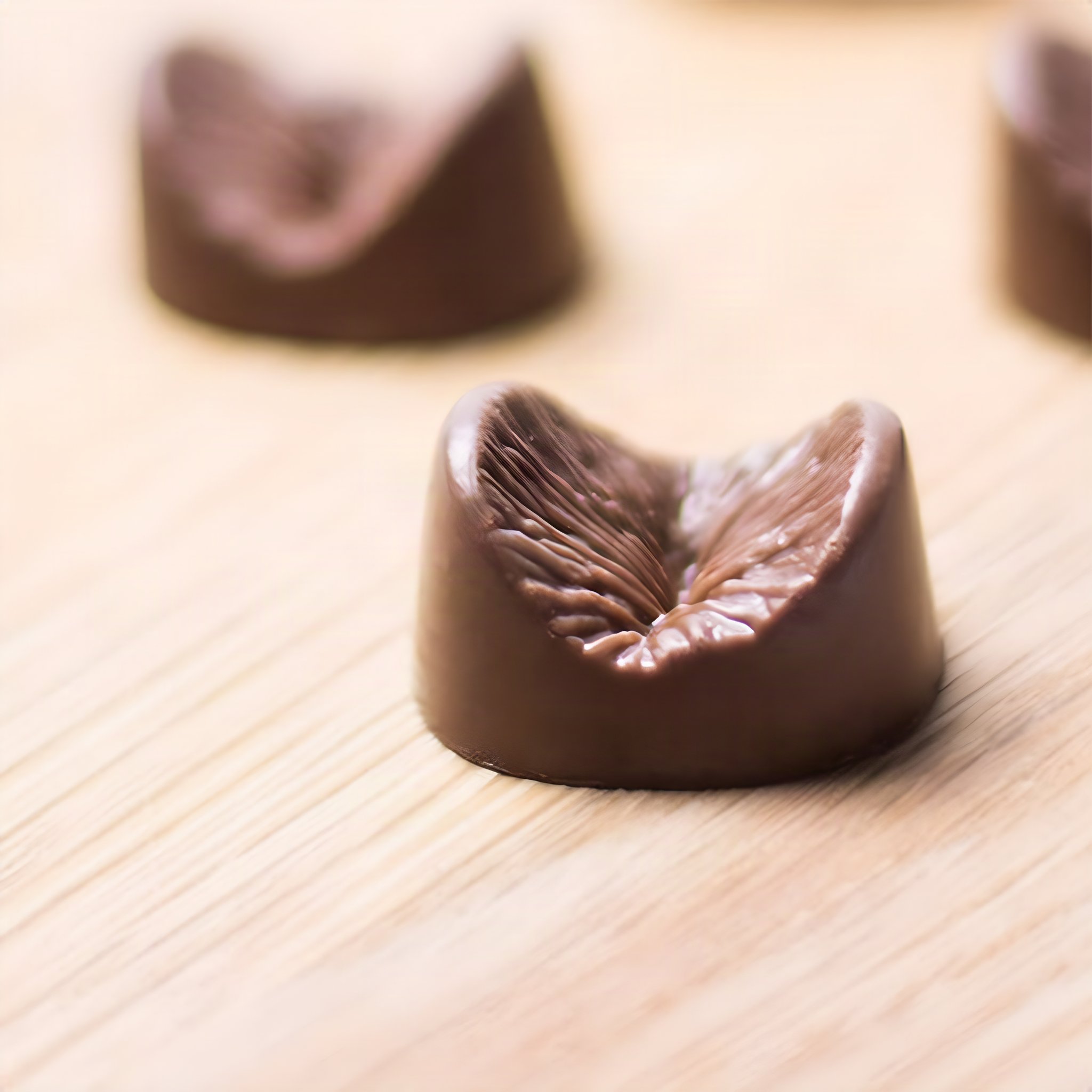 Ano di cioccolato al latte su un tagliere di legno con sfondo sfocato