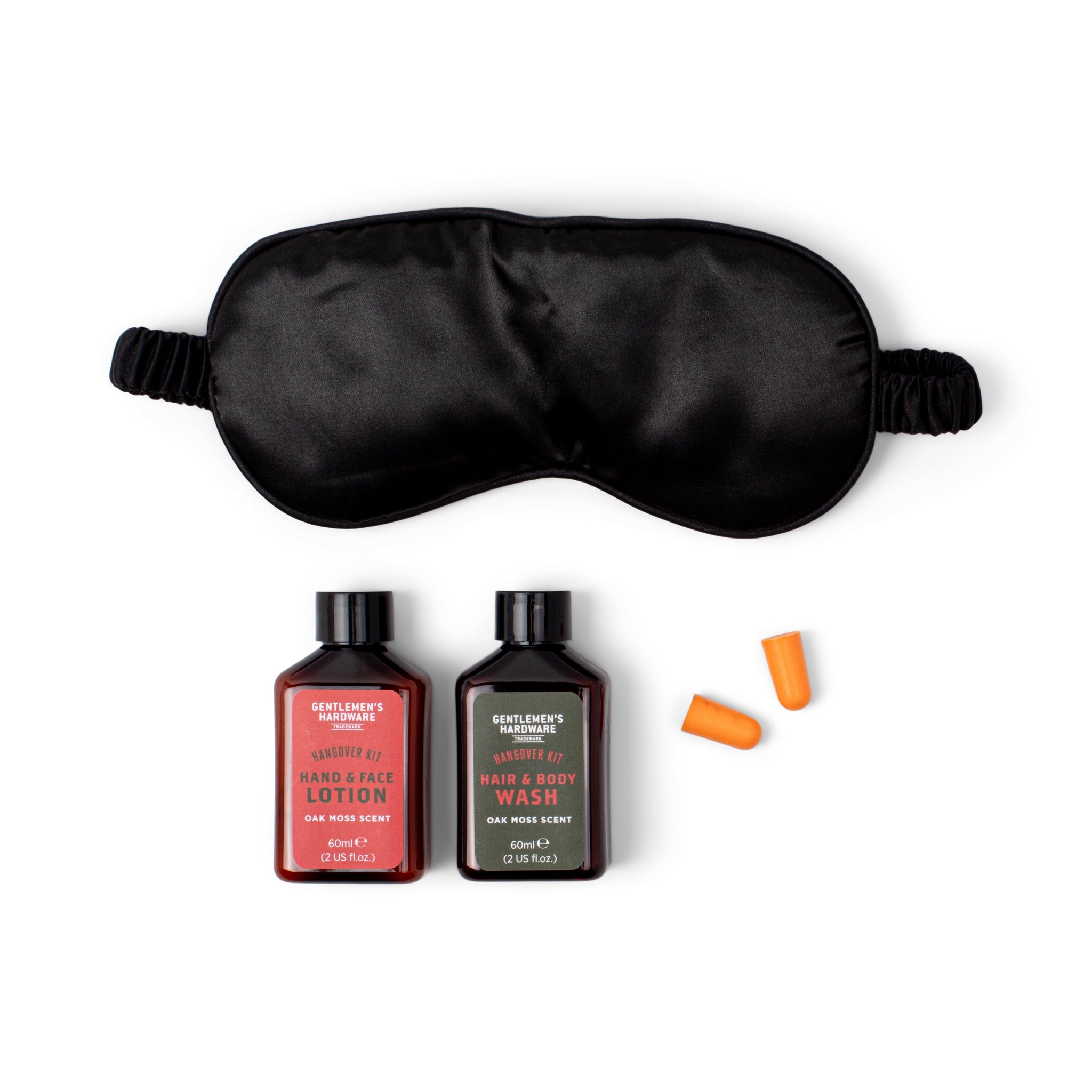 Hangover Kit Inhalt: Schlafmaske, Hair & Body Wash, Hand- & Gesichtslotion und Ohrstöpsel