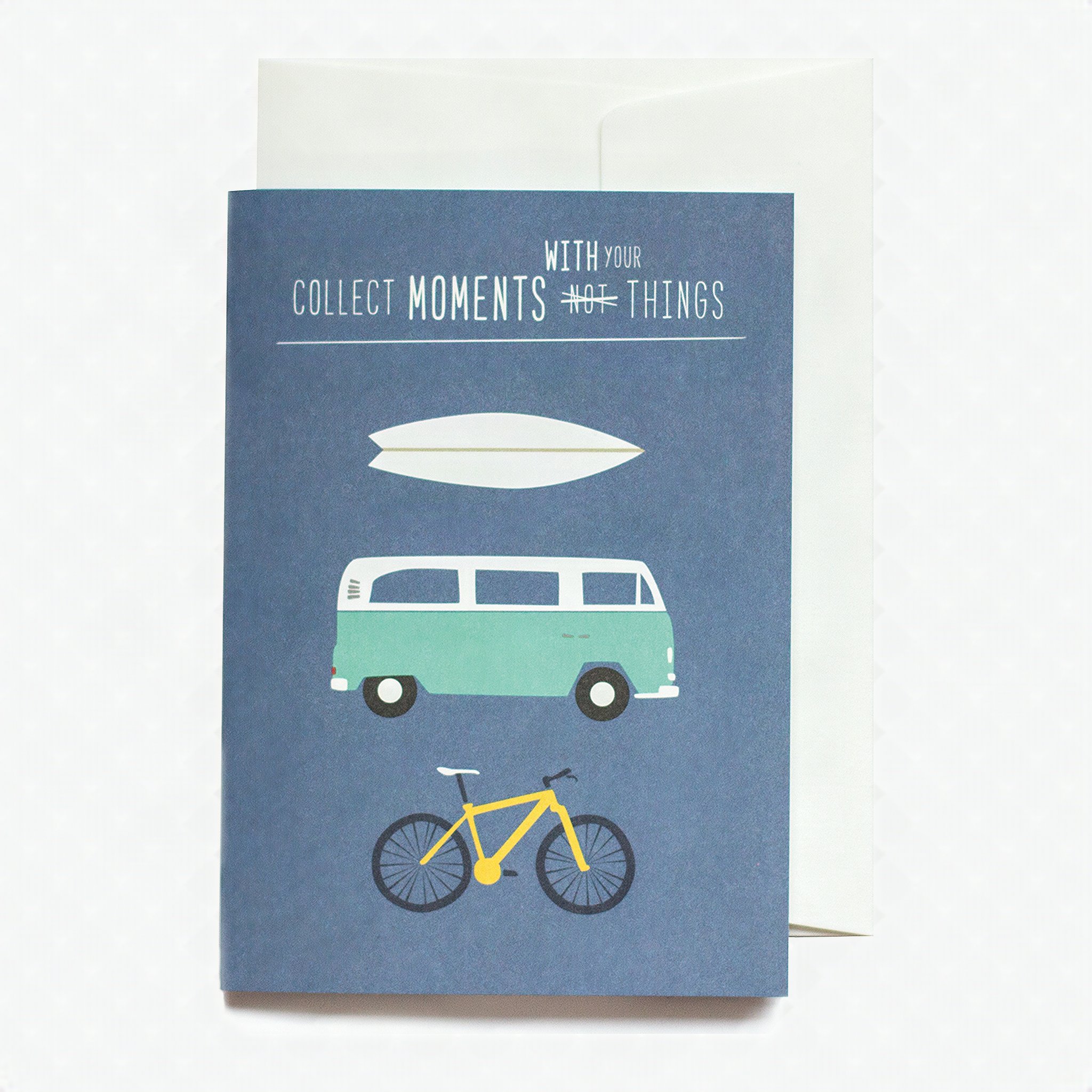 Grusskarte Collect Moments With Your Things, Motiv mit Bus vor blauem Grund