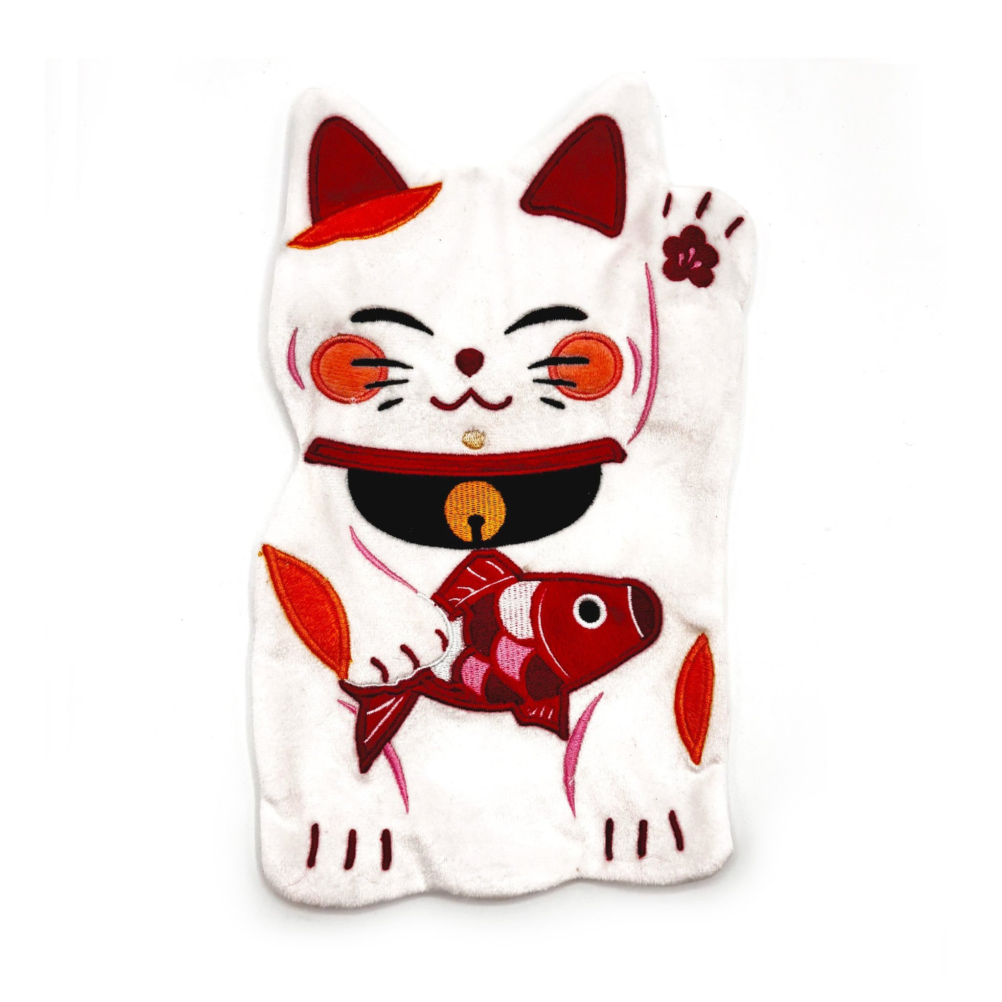Lucky cat hot water bottle on a white background