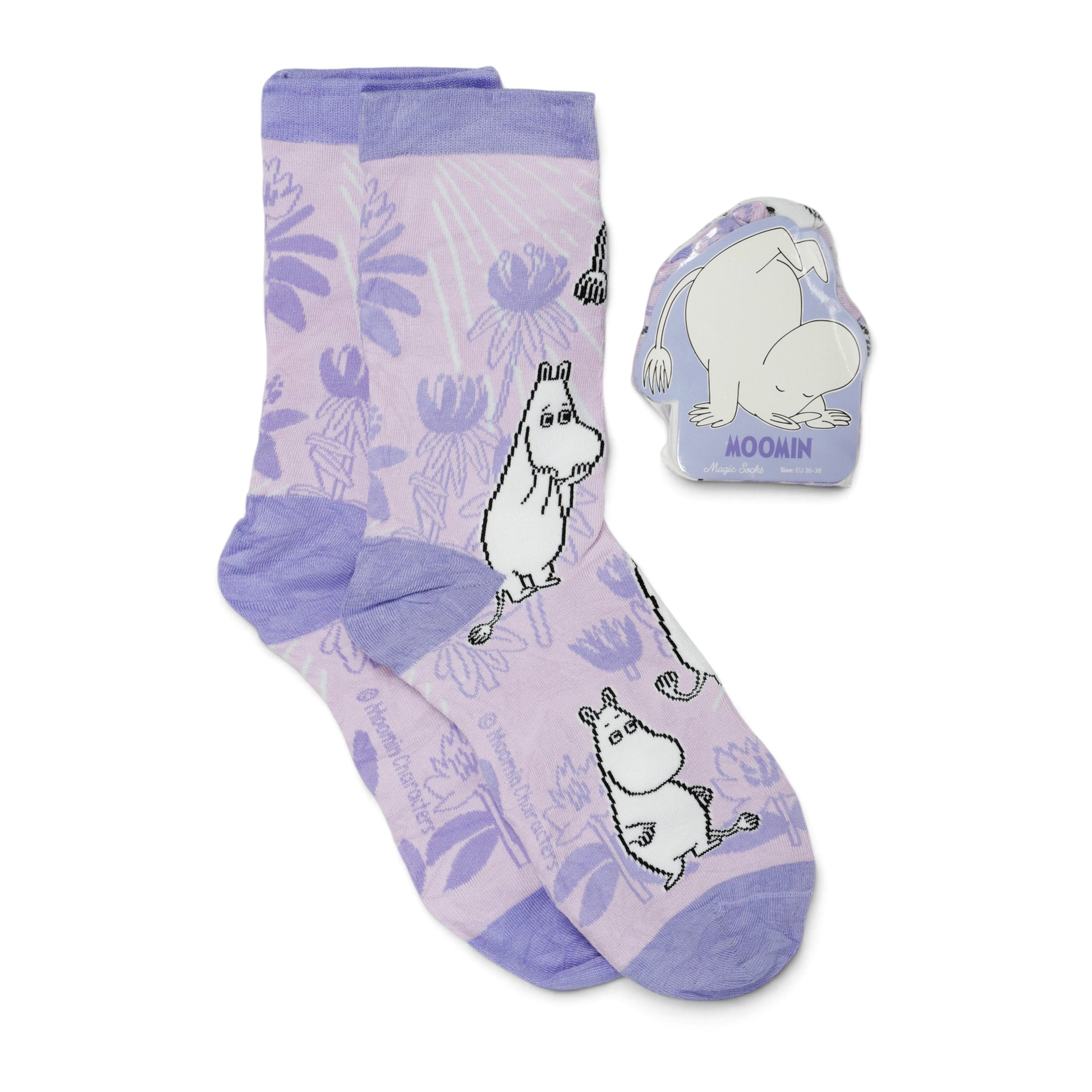 Ein Paar Mumin-Socken mit gepresster Form
