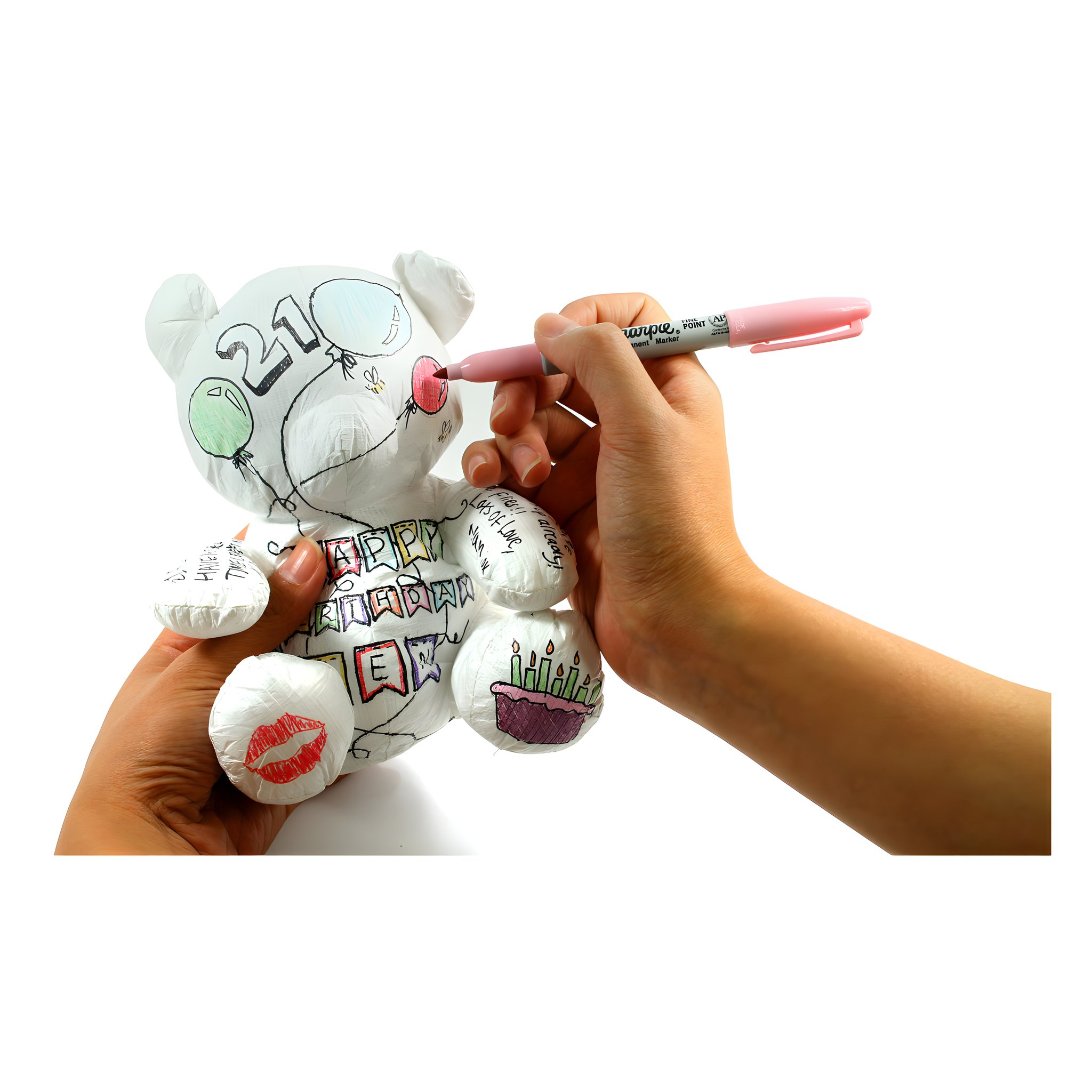 Teddybär als Postkarte — beim Bemalen