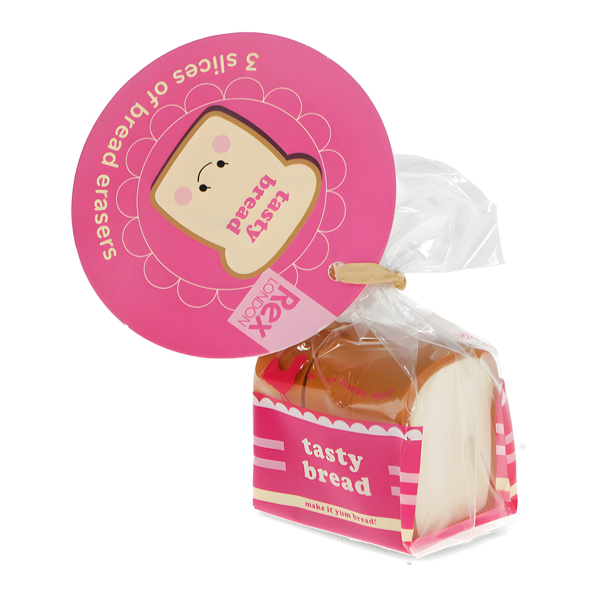 Toastbrot-Radiergummis in der Tüte mit rosa Anhänger Tasty Bread