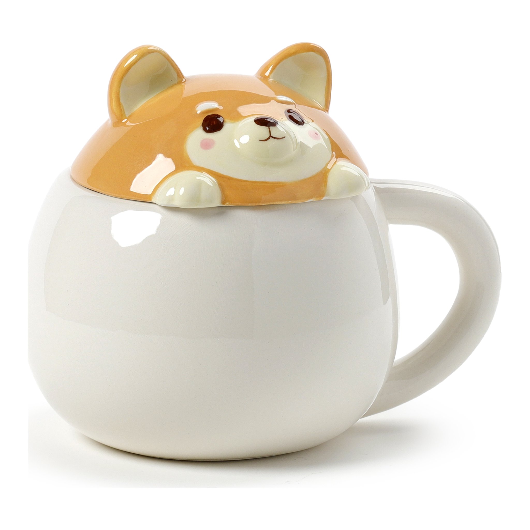 Bauchige Tasse mit Shiba-Inu-Deckel von vorne
