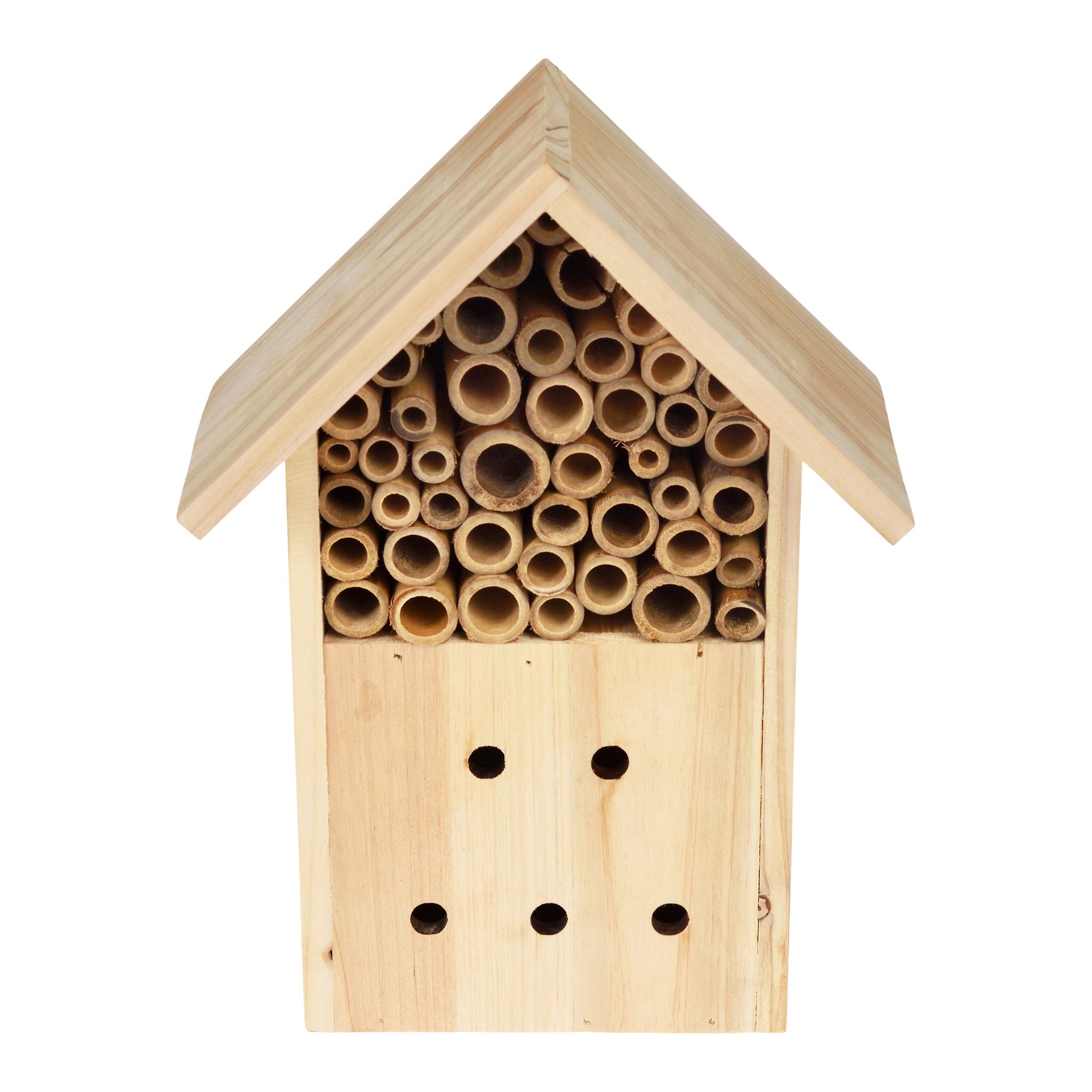 L'hôtel à insectes avec tubes en bambou et trous percés, détouré