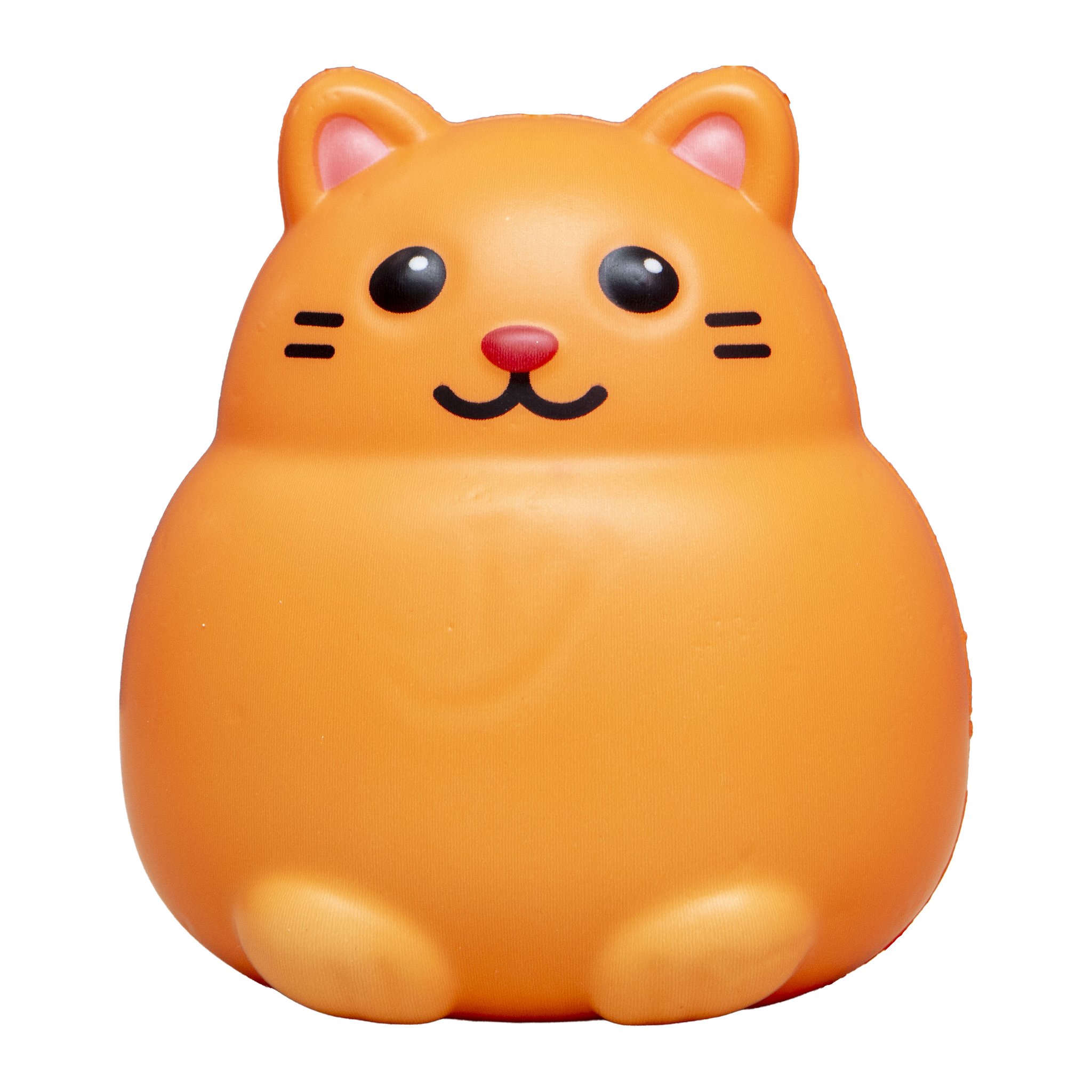 I Love Pussy Katzen-Squishy in Orange von vorne, rundes Kätzchen mit Schnurrhaaren und rosa Nase