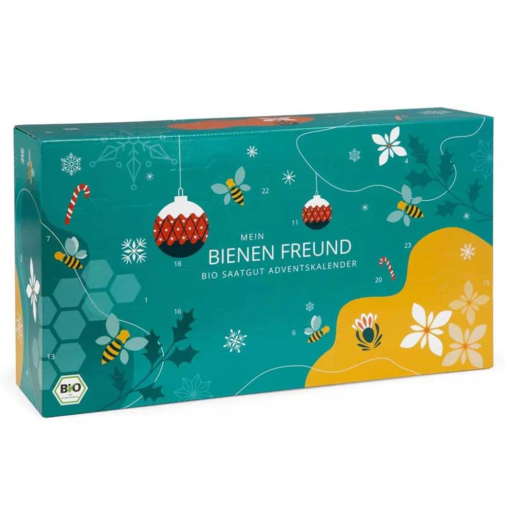 Saatgut Adventskalender Bienen-Freund BIO 24 Schachteln mit Blumen und Kräutersamen
