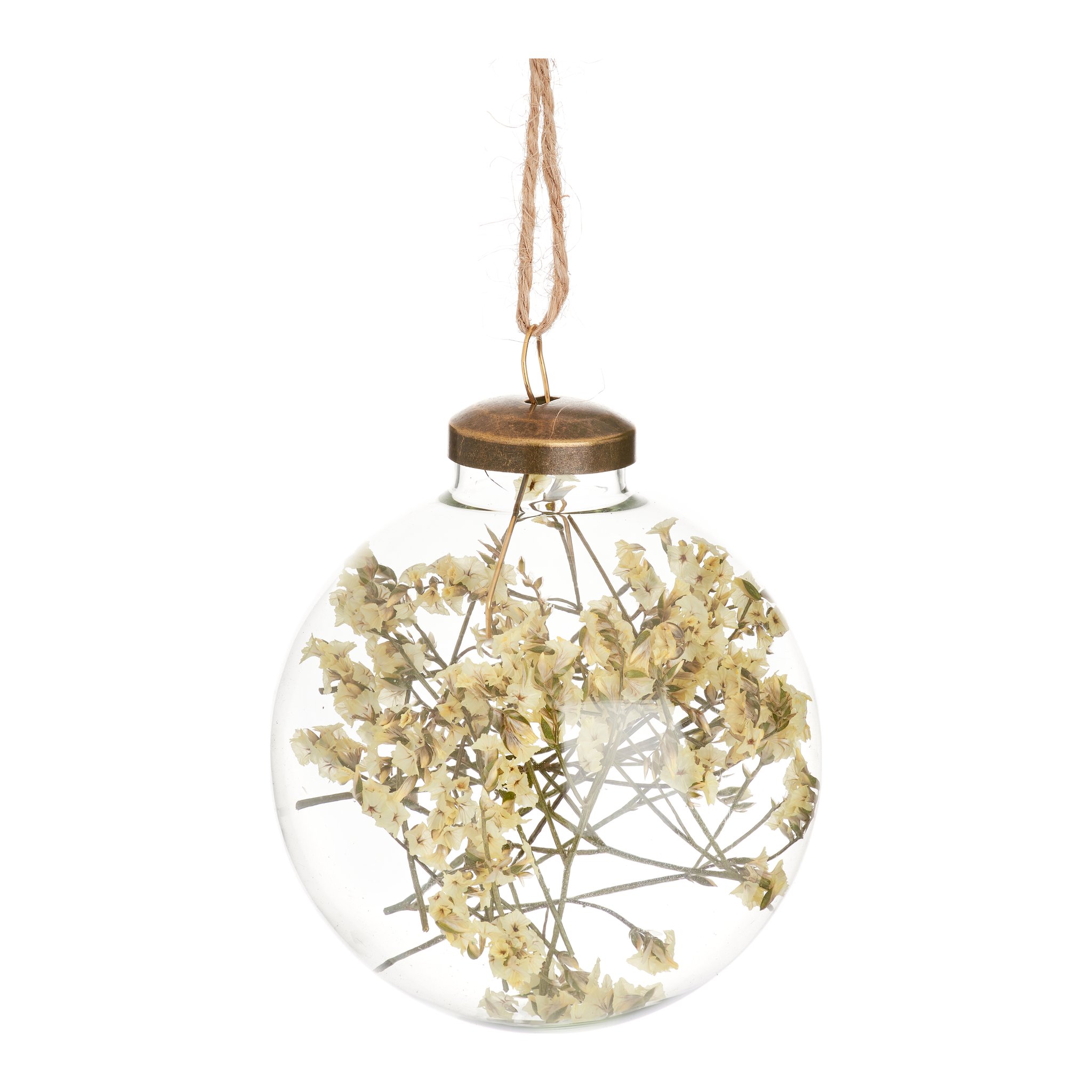 Boule de Noël aux fleurs séchées Sass & Belle, boule en verre transparent avec boucle en jute, détourée