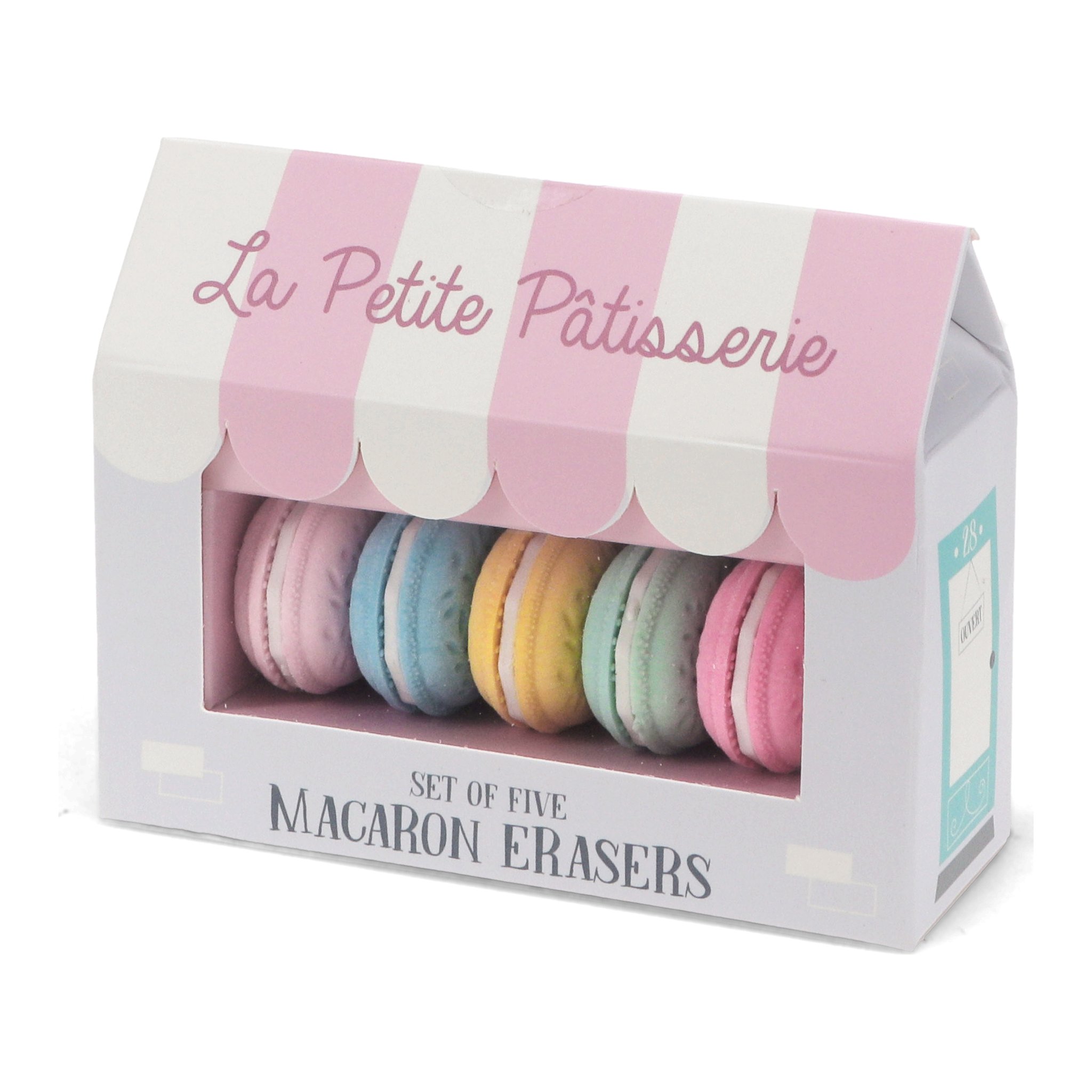 Gommes macarons dans la boîte rose « La Petite Pâtisserie », lot de cinq