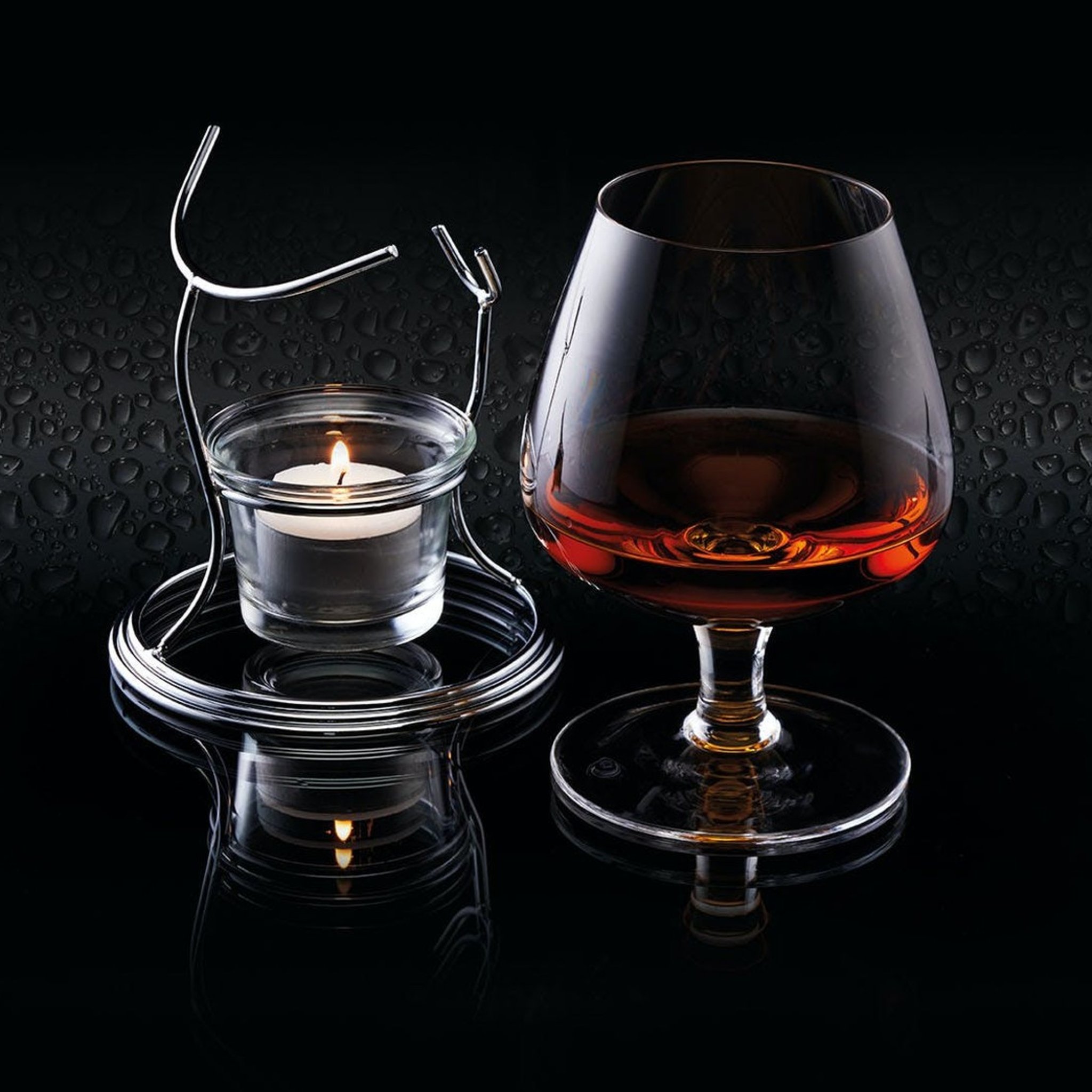 BarCraft Brandy & Cognac Warmer set with tealight and glass