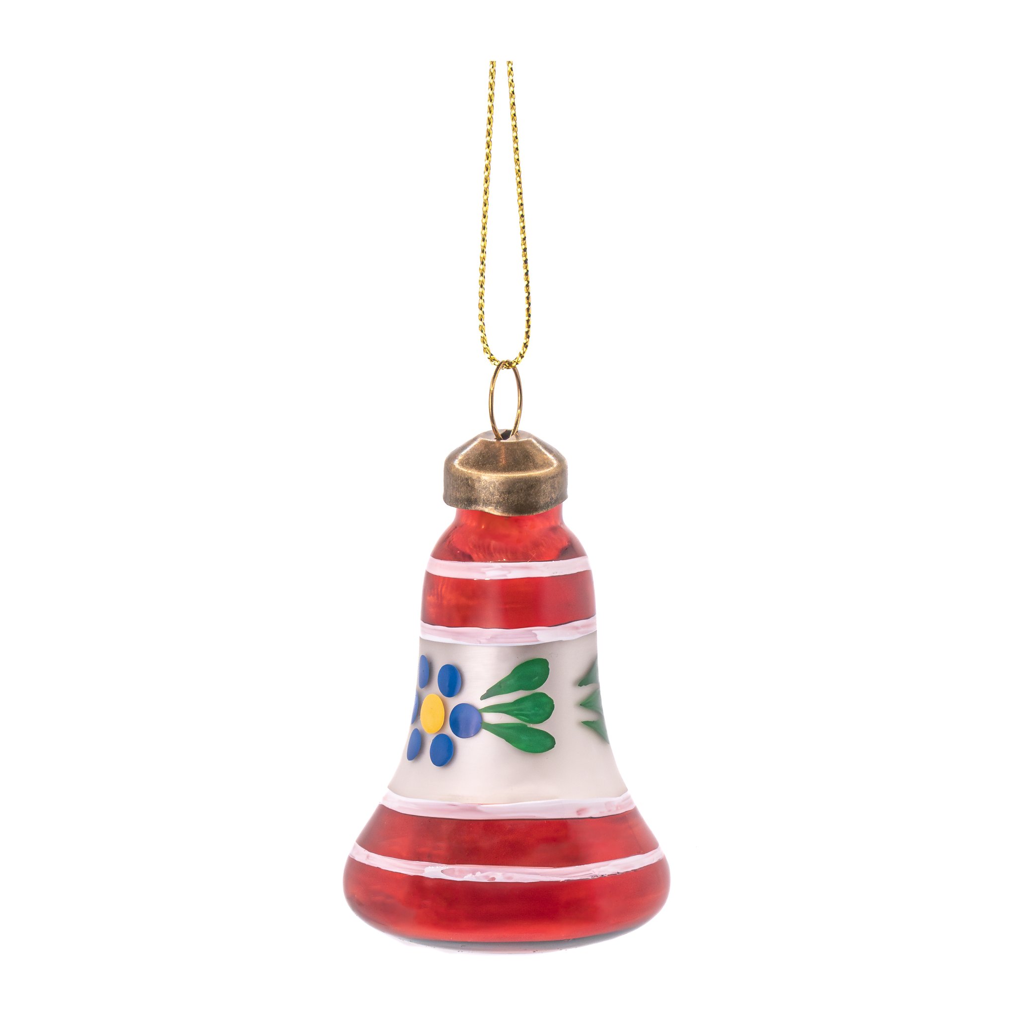 Rote Vintage-Glocke aus Glas mit Blumenmuster