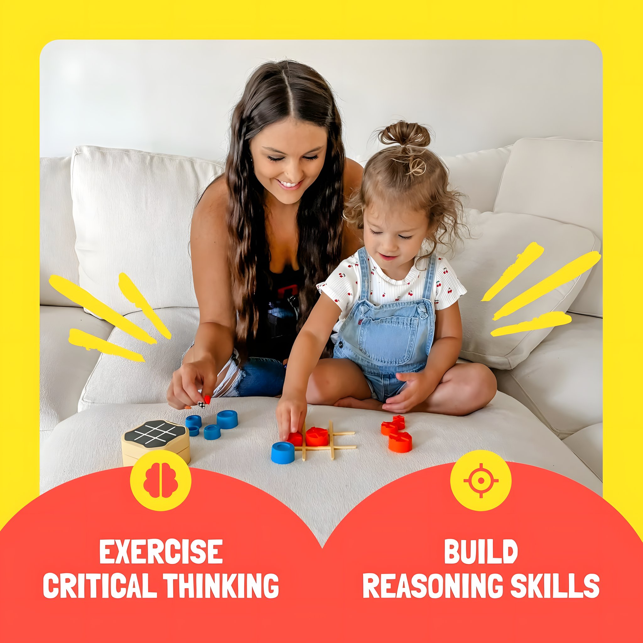 Mutter und Kind spielen zusammen Tic Tac Toe