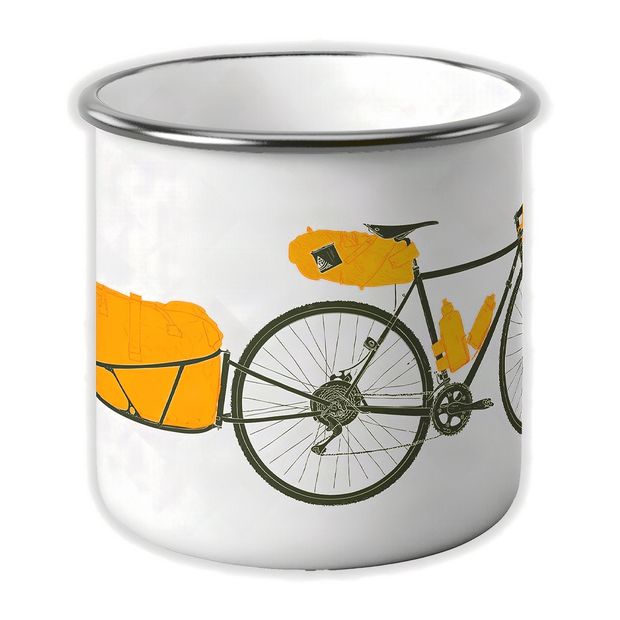 Tazza smaltata con bici e borse