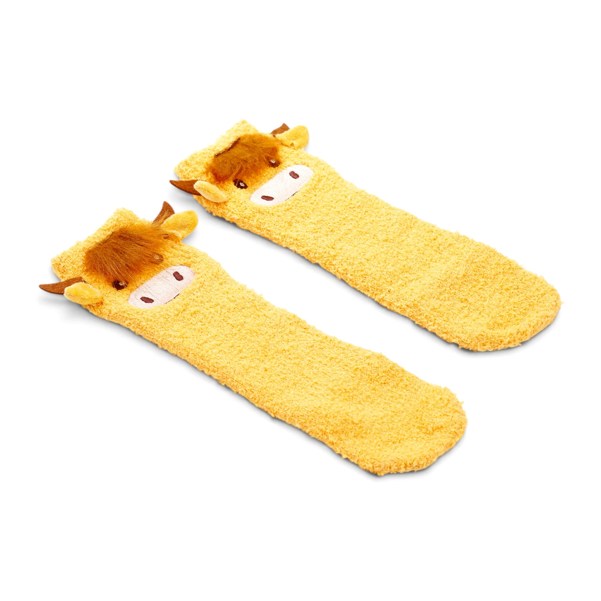 Hochlandrind-Kuschelsocken in Hellgelb