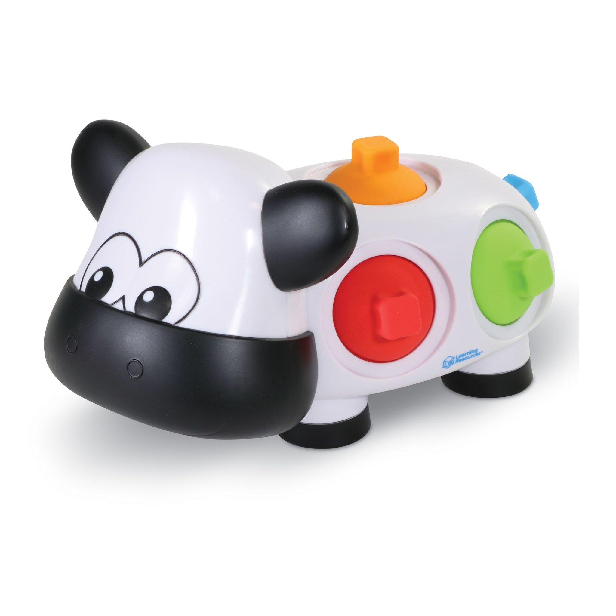 La vache Dottie vue de face avec ses points rouge, vert et orange à enfoncer
