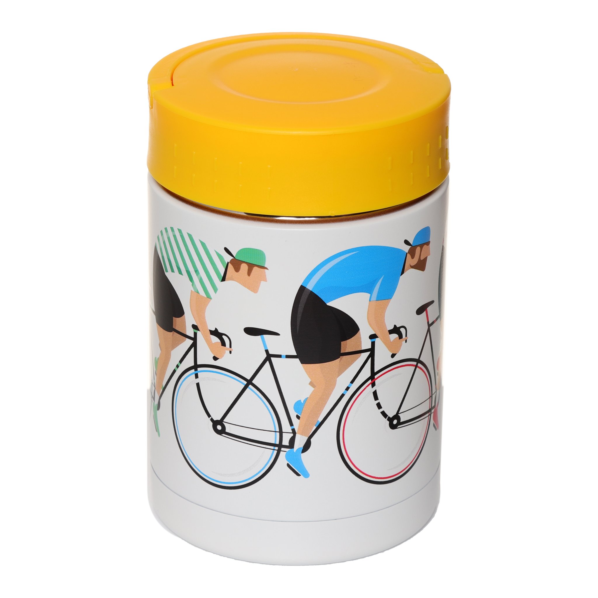 Recipient isotherme au motif cyclistes vert et bleu
