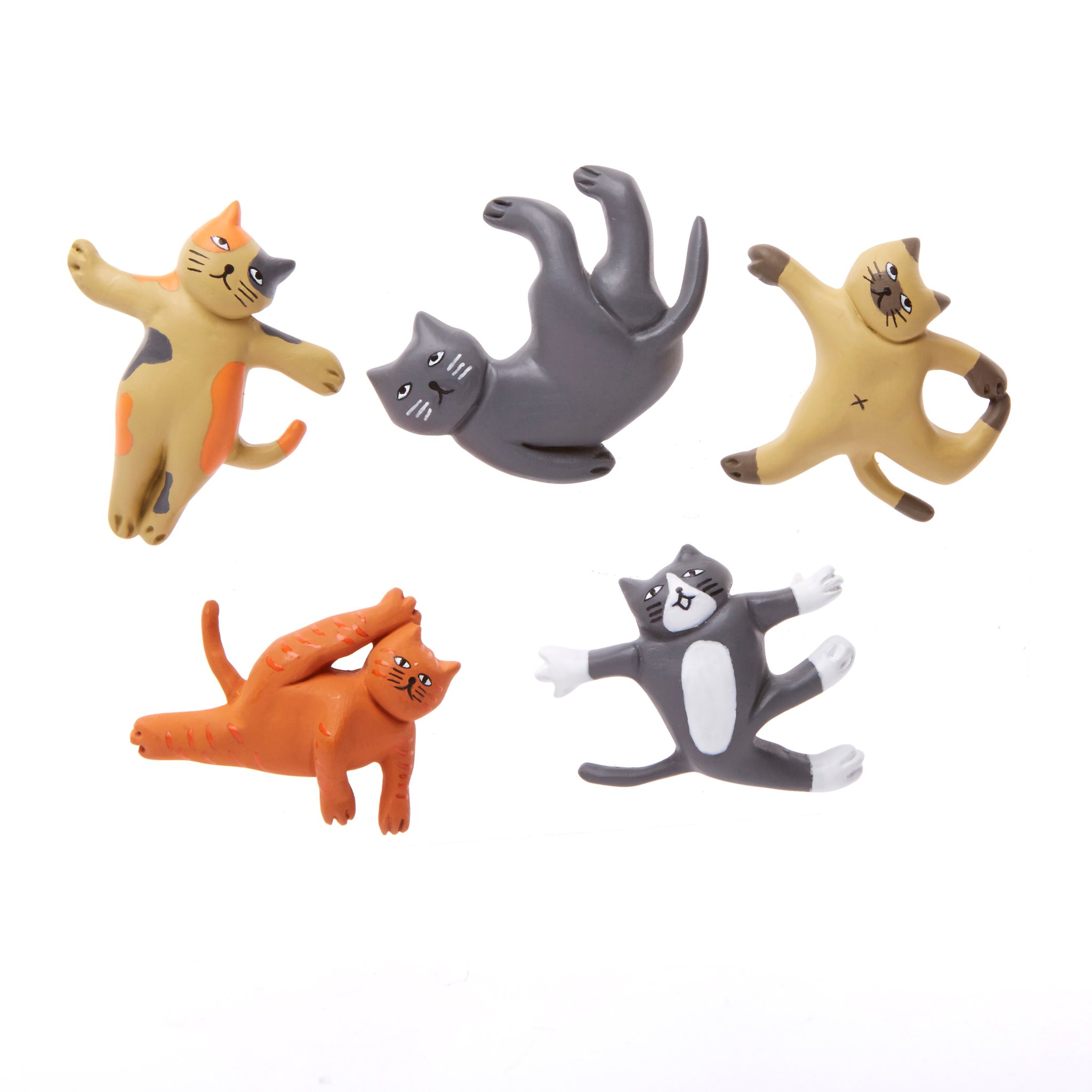 Yoga-Katzen Magnete - 5er Set freigestellt auf weiss