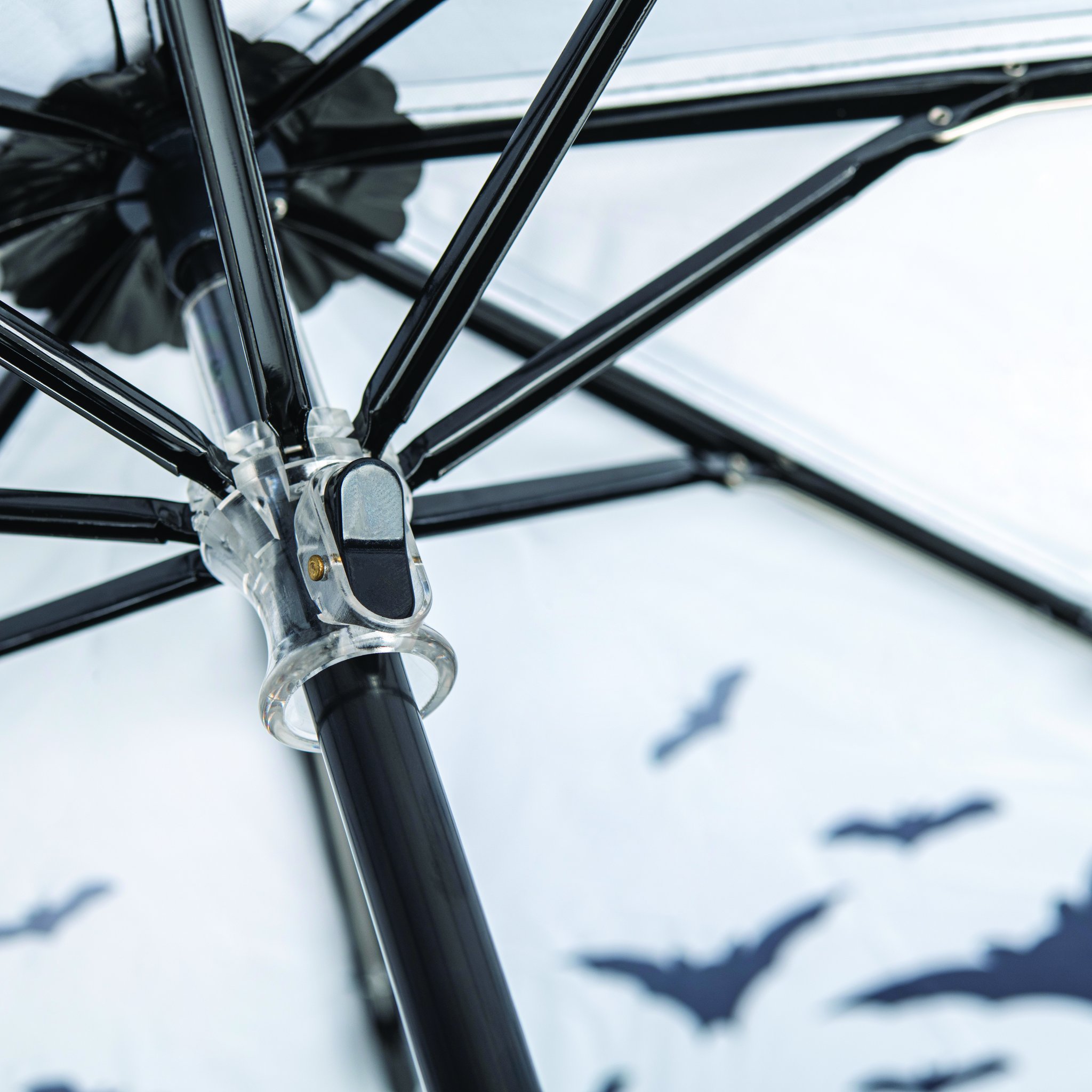 View from below into the open Spookula umbrella with bats