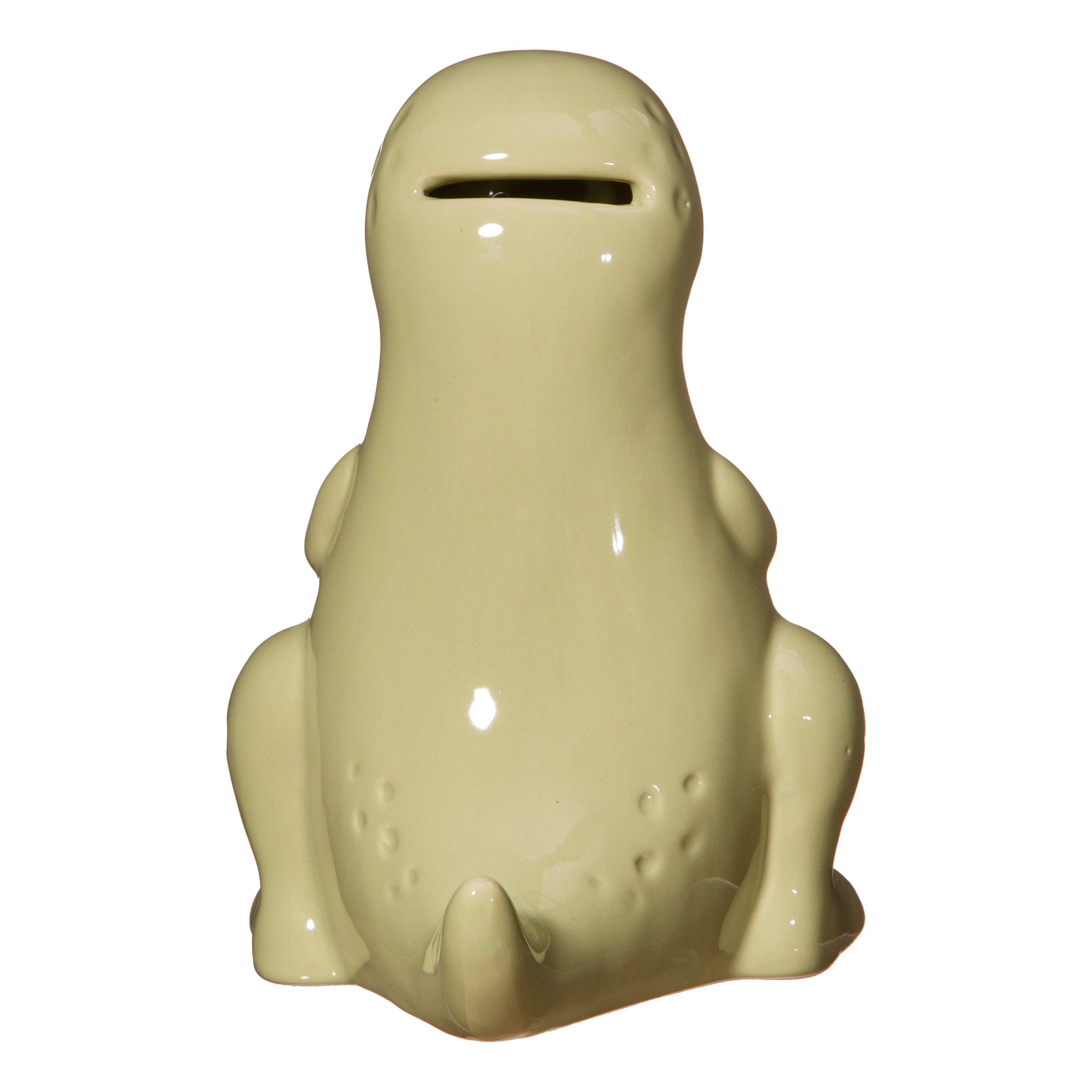 Sass & Belle T-Rex money box – back view showing the coin slot on top of the head