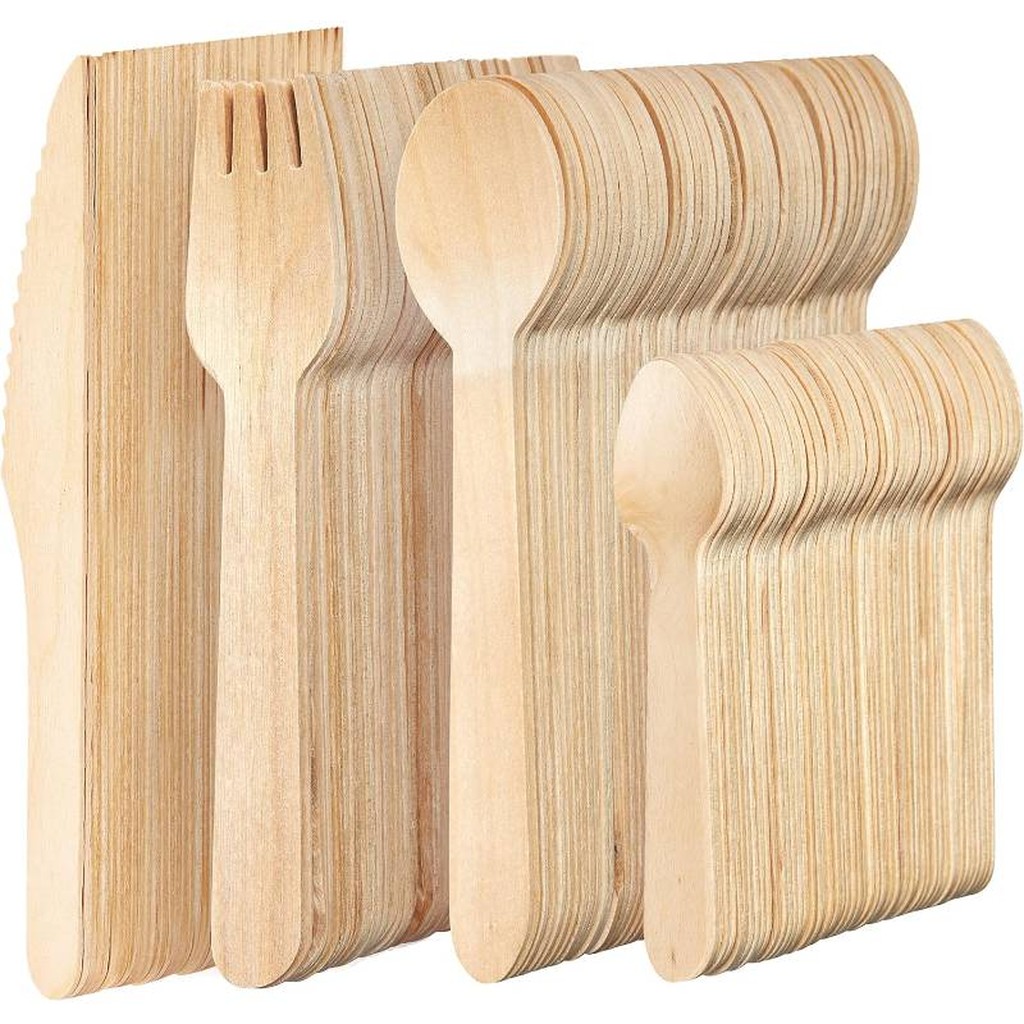Kompostierbares Holz-Besteckset &ndash; 200-teilig