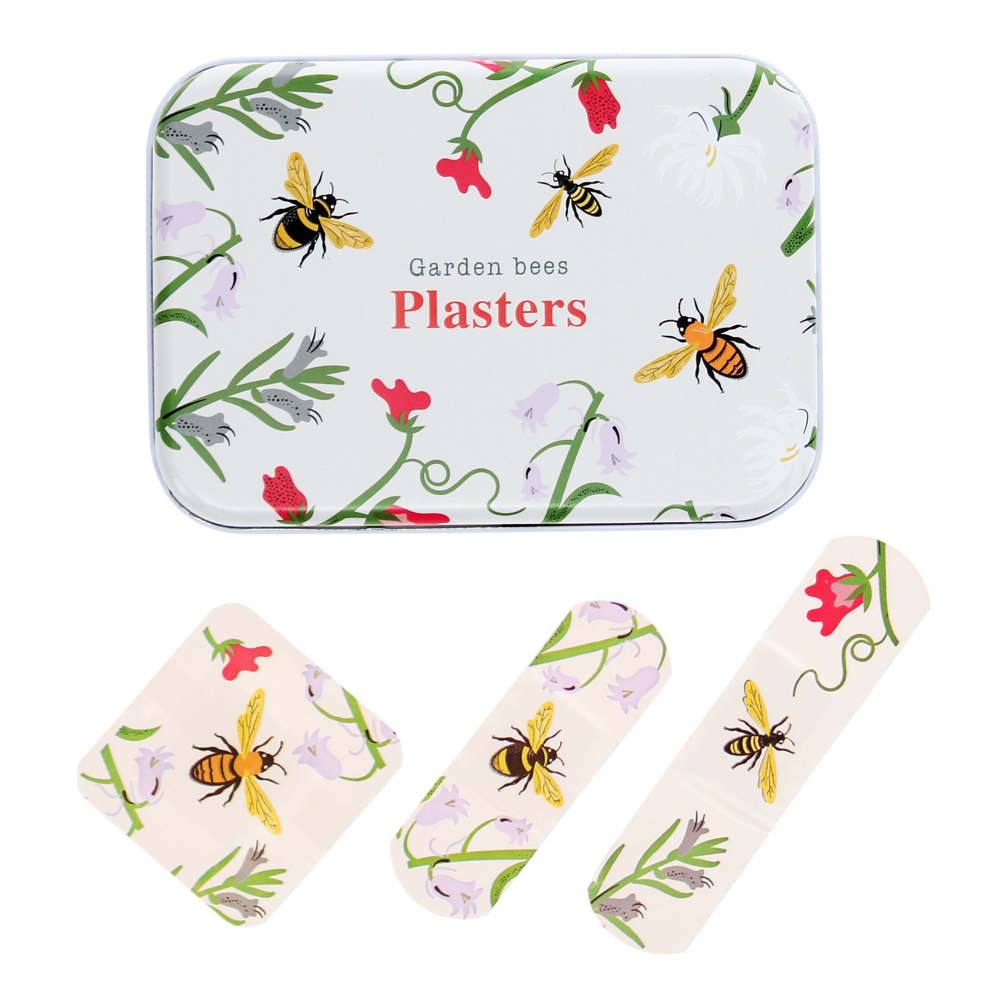 Pflaster mit Bienenmotiv: bedruckte Dose und Pflaster in drei Grössen
